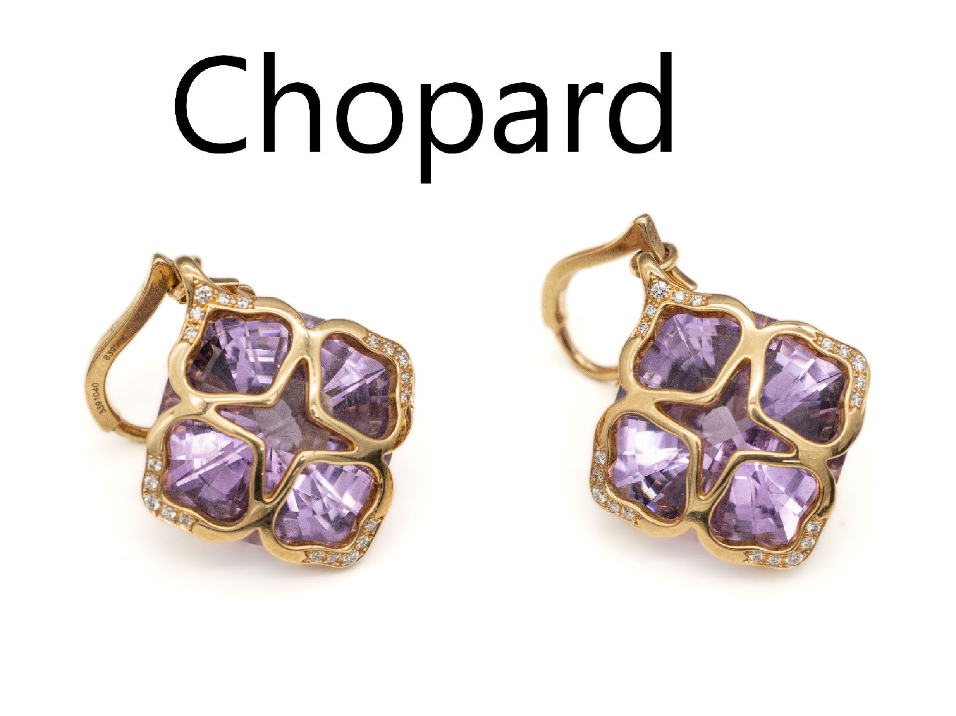 Paar 18 kt Gold CHOPARD Amethyst-Brillant -Ohrhänger