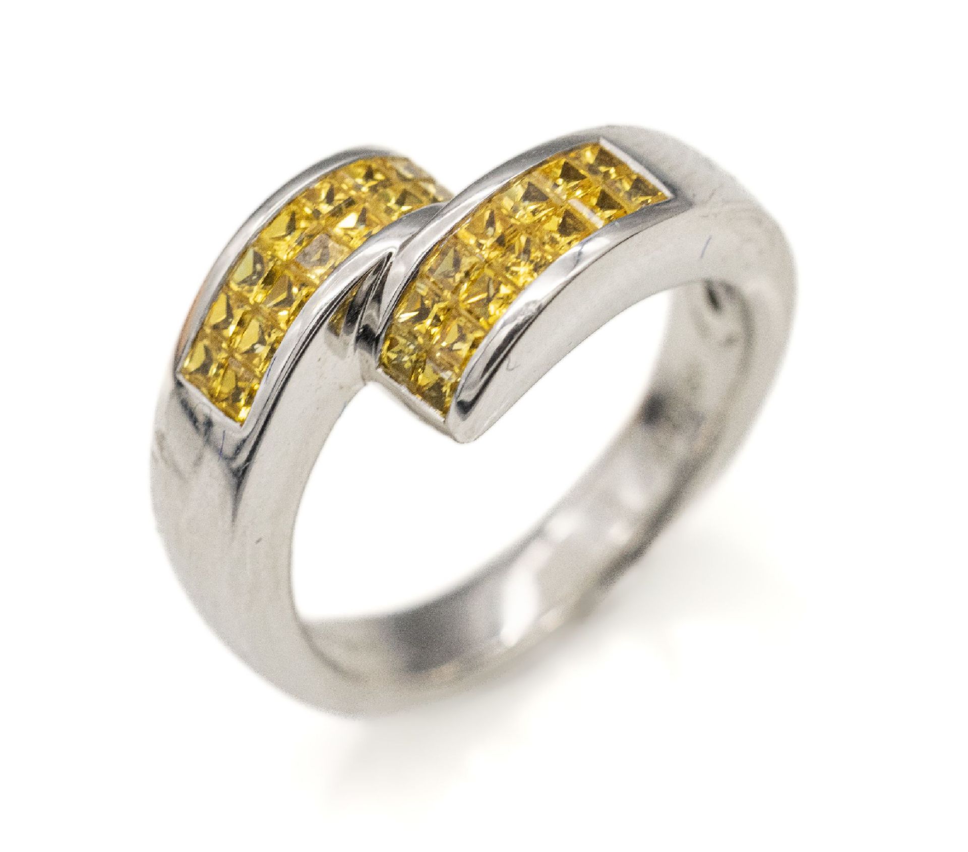 18 kt Gold Diamant Ring,   WG 750/000, 18 Diamanten im