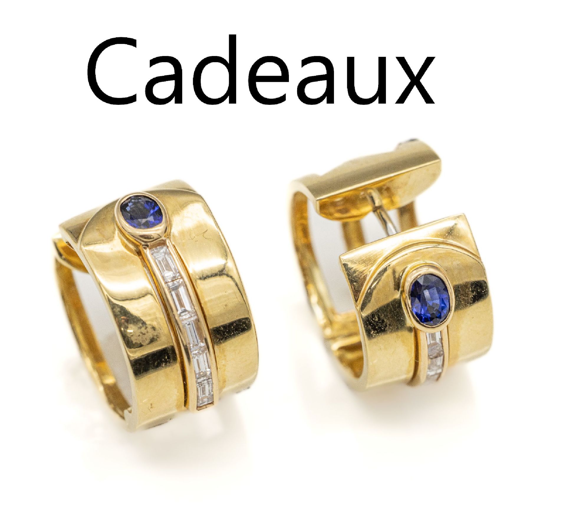 Paar 18 kt Gold CADEAUX Diamant-Saphir Ohrcreolen,   GG