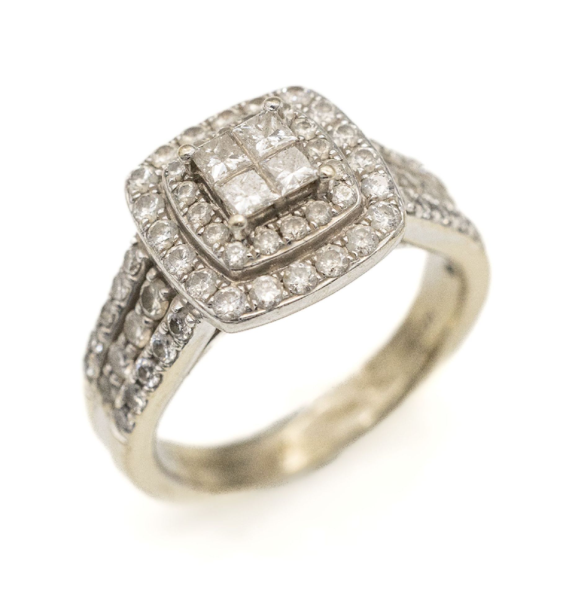 14 kt Gold Diamant-Ring,   WG 585/000, Ringkopf in