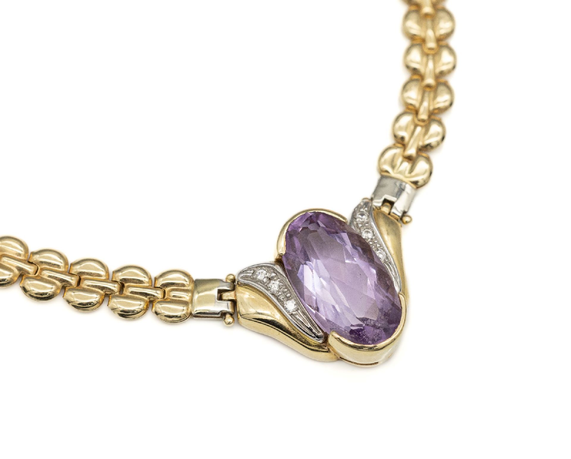 14 kt Gold Amethyst-Brillant-Collier,   GG 585/000,