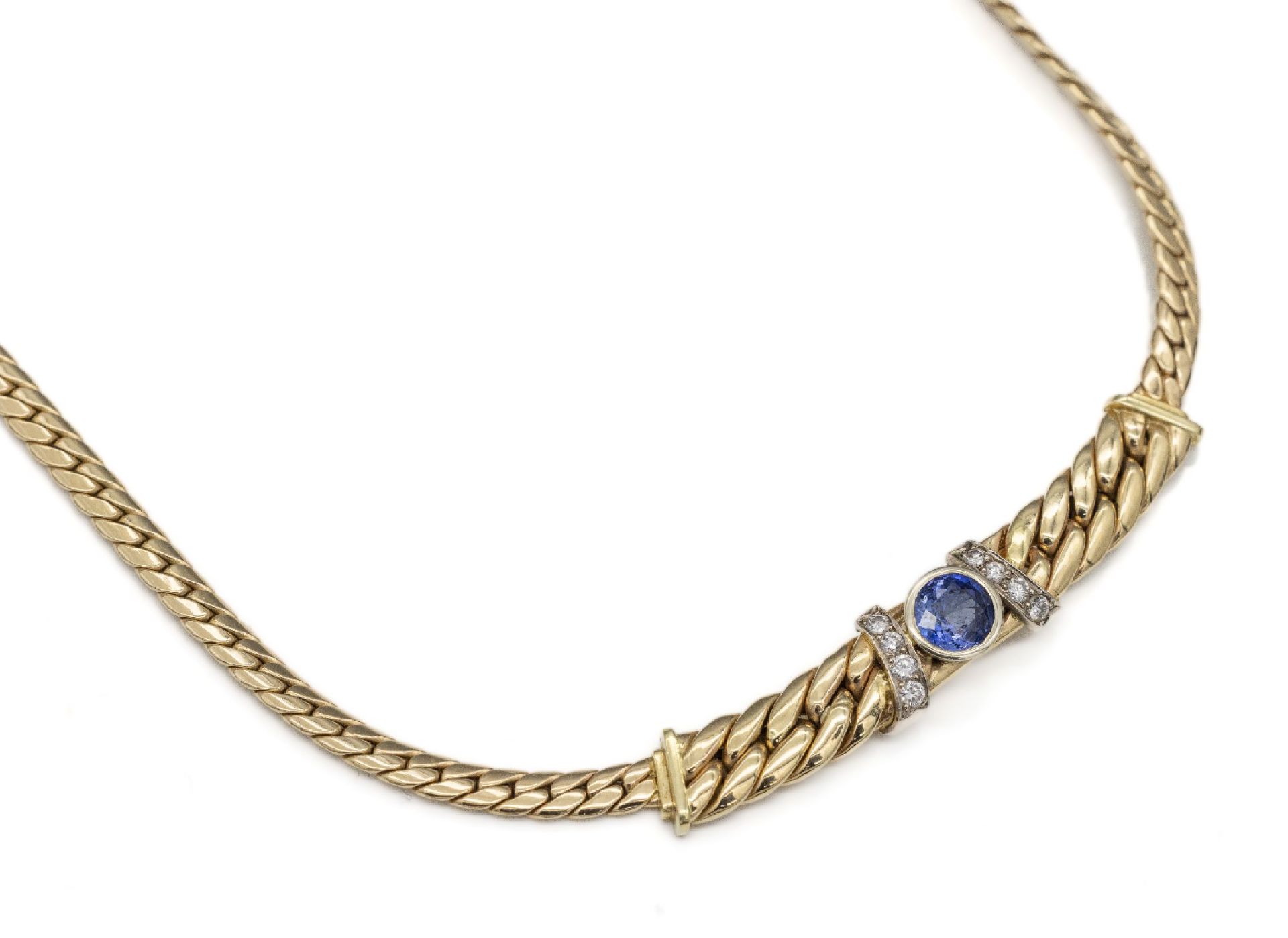 14 kt Gold Saphir-Brillant-Collier, GG 585/000 (gepr.),