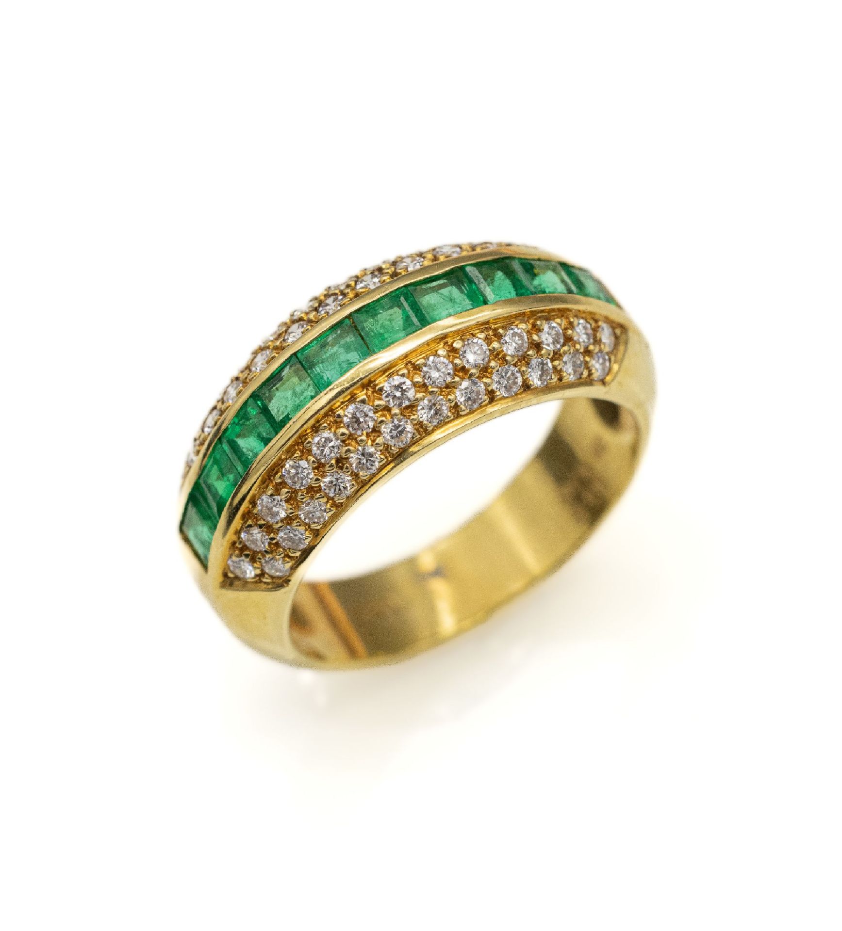18 kt Gold Smaragd-Brillant-Ring, GG 750/000, 10