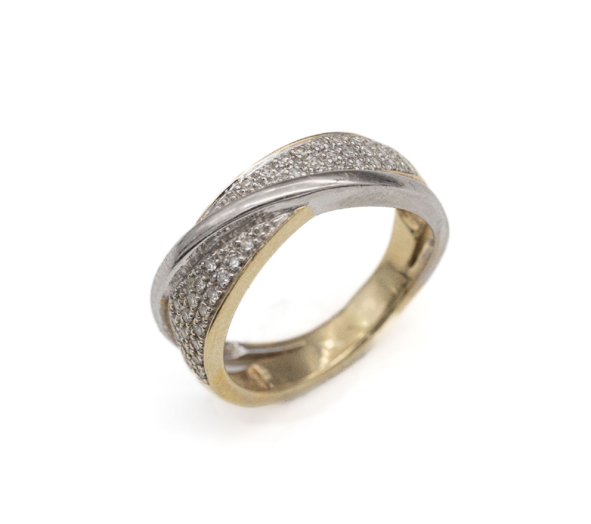 14 kt Gold Diamant-Ring, GG/WG 585/000, 8/8-Diamanten in