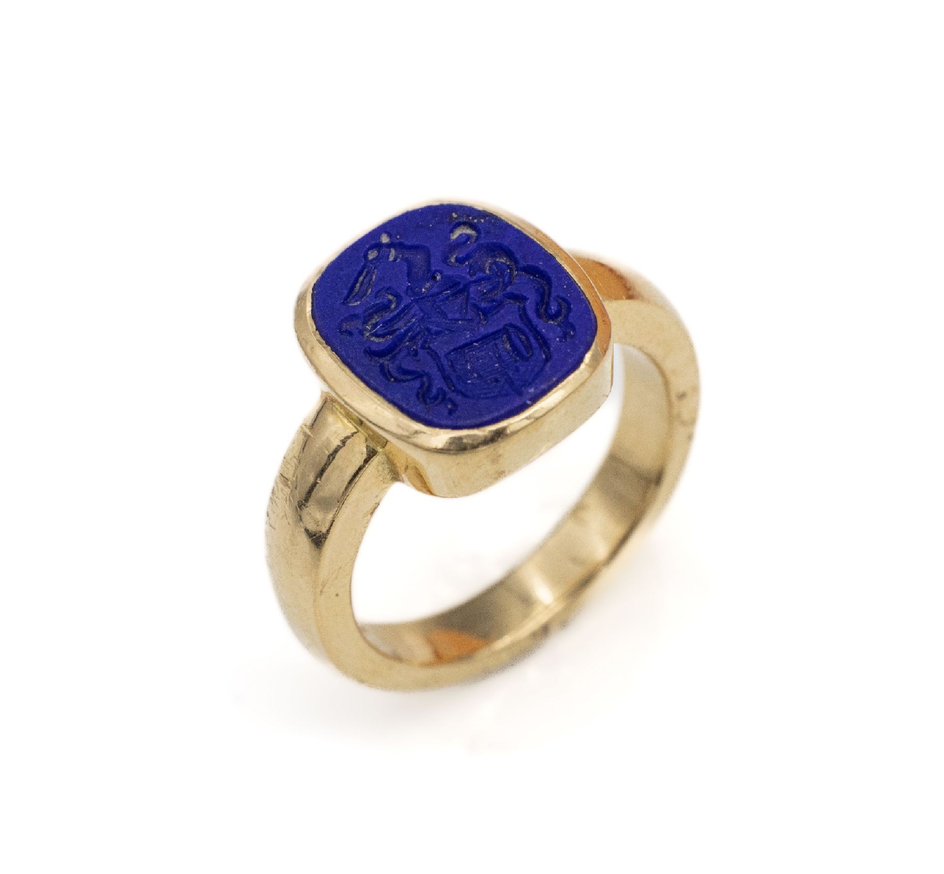 18 kt Gold Siegelring mit Lapislazuli, GG 750/000,