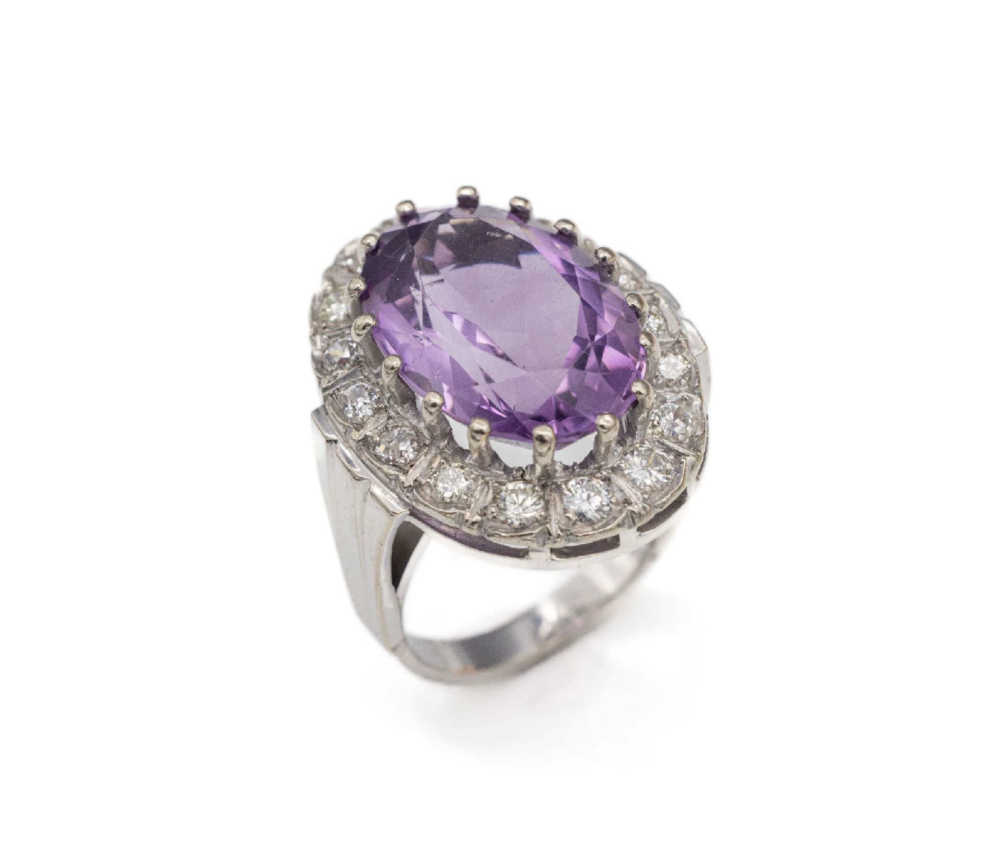 14 kt Gold Amethyst-Brillant-Ring, WG 585/000,