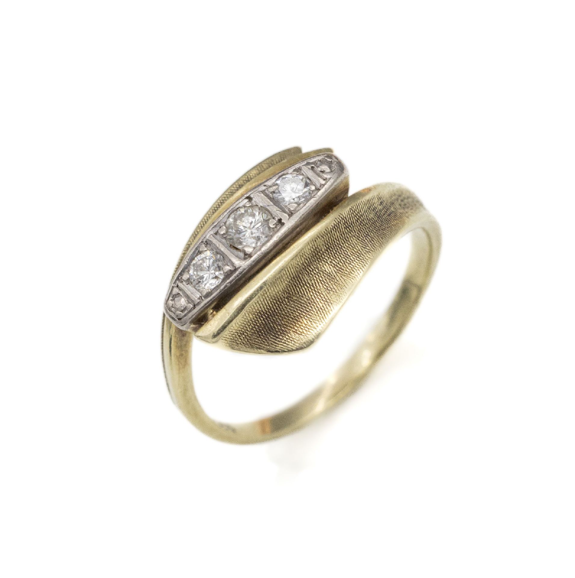 14 kt Gold Brillant-Ring, GG 585/000, 3 in WG gefasste