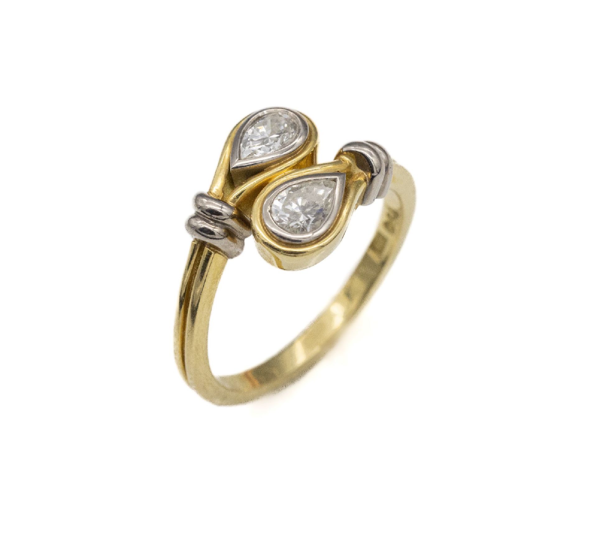 18 kt Gold Diamant-Ring, GG/WG 750/000, 2- reihige