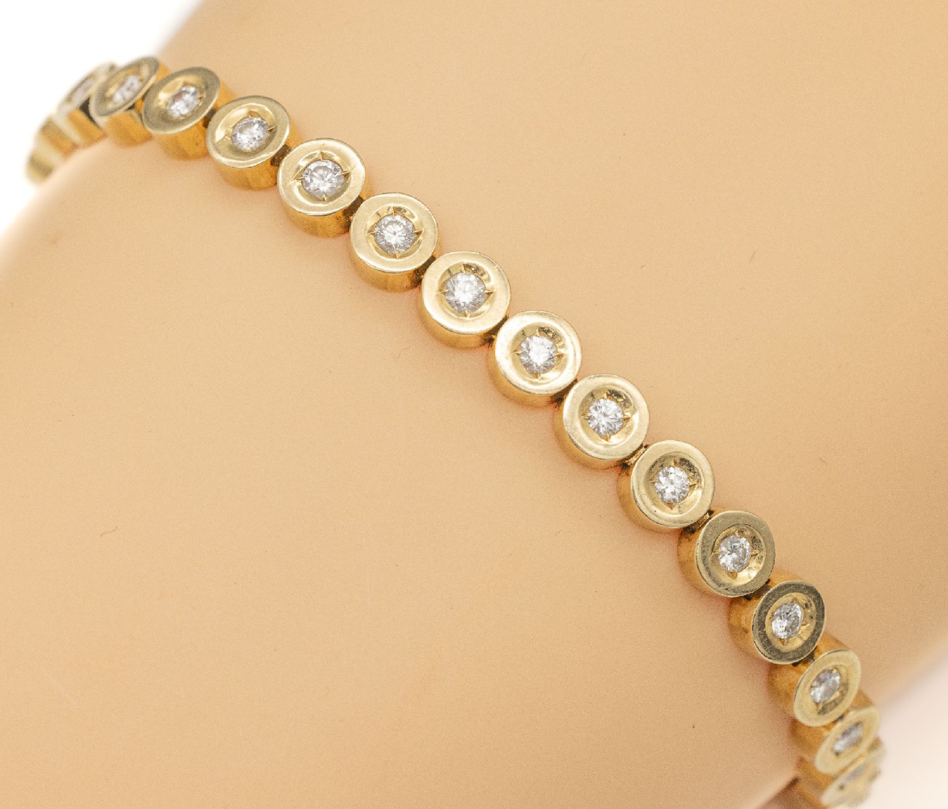 14 kt Gold Brillant-Linienarmband, GG 585/000,