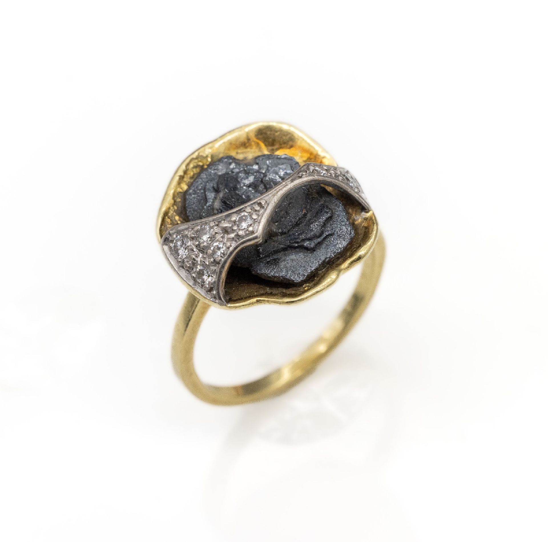 18 kt Gold Meteorit Diamant Ring,   GG/WG 750/000,