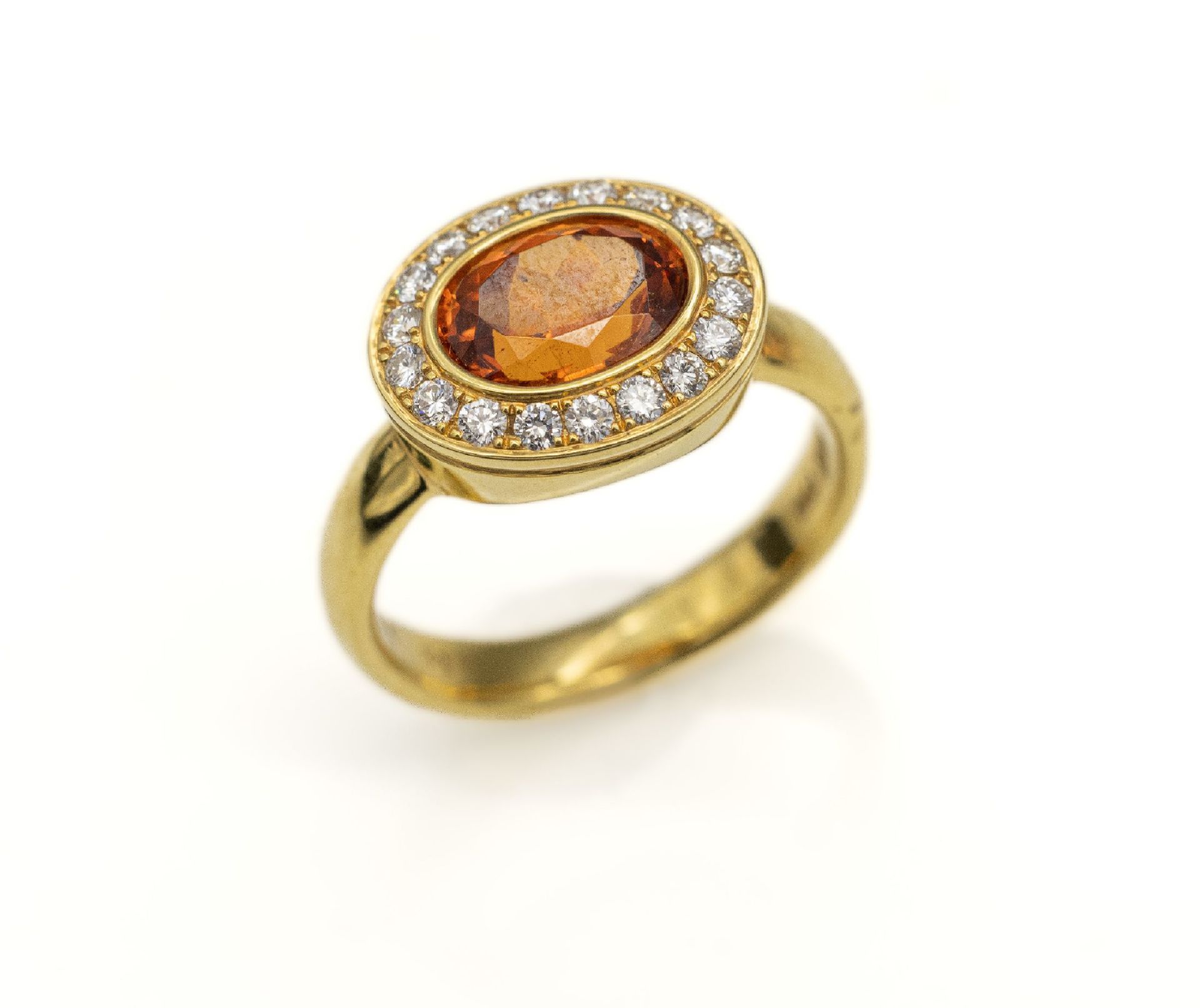 18 kt Gold Saphir-Brillant-Ring, GG 750/000, ovaler