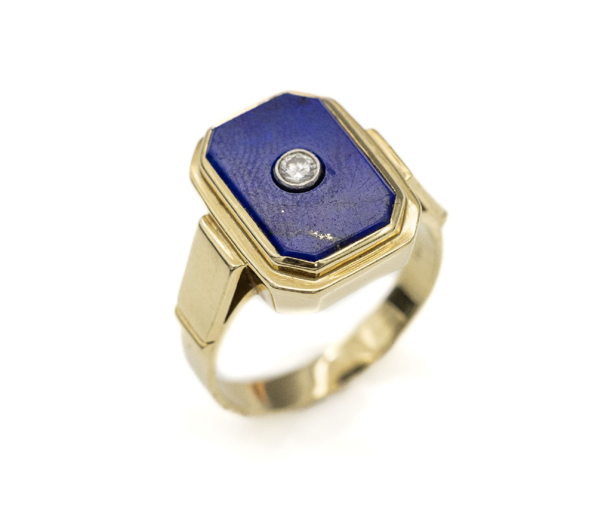 14 kt Gold Brillant Lapislazuli Herrenring,  GG 585/000,