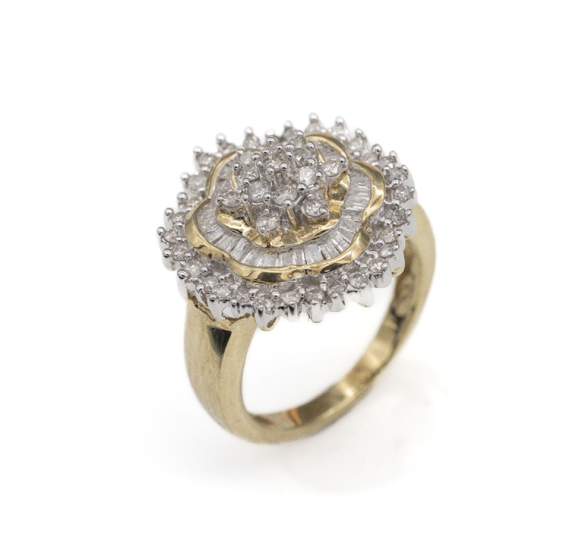 10 kt Gold Diamant-Ring, GG/WG 417/000, 43 Brillanten