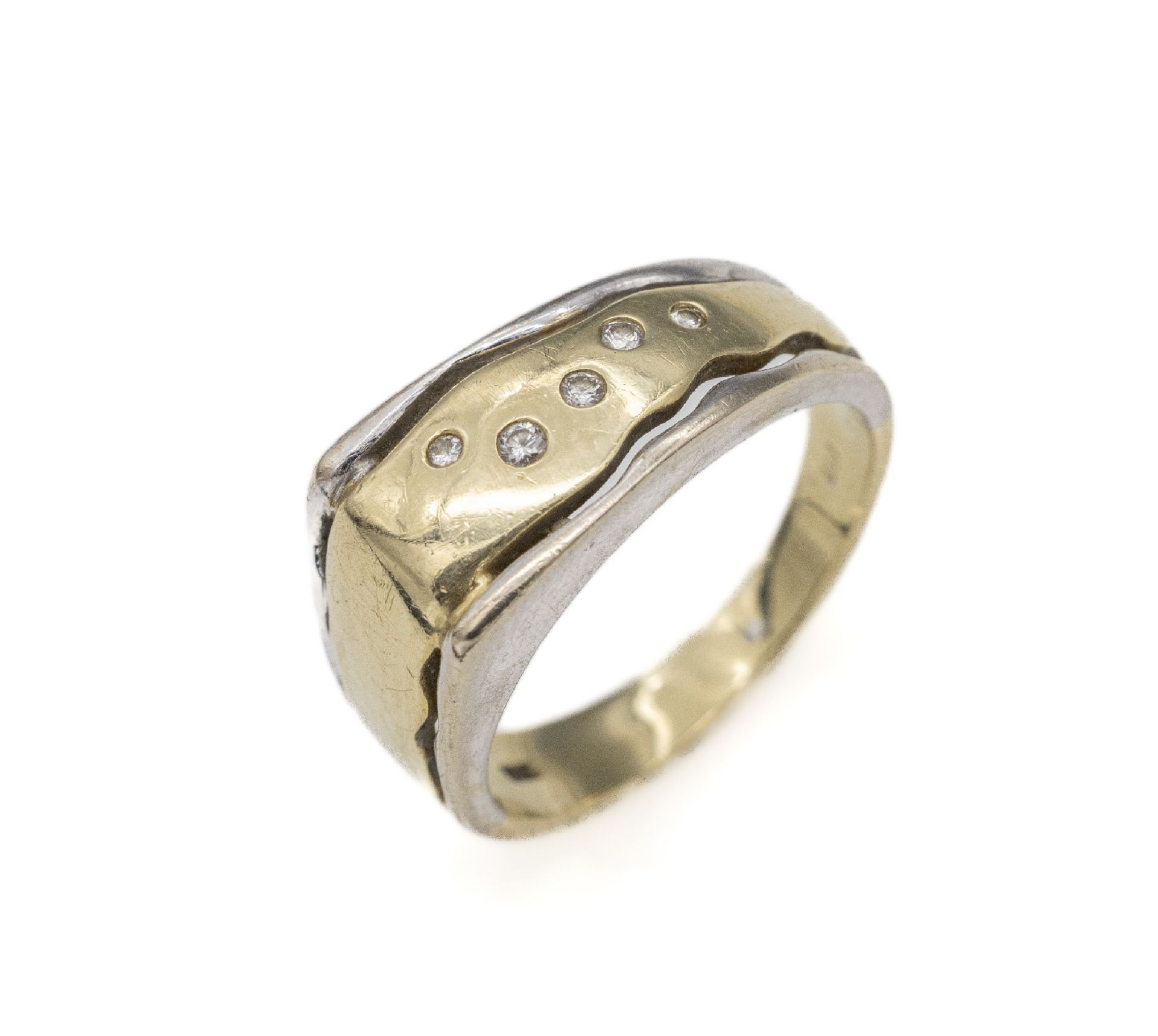 14 kt Gold Brillant-Ring, GG/WG 585/000, abstrakt, 6 kl.