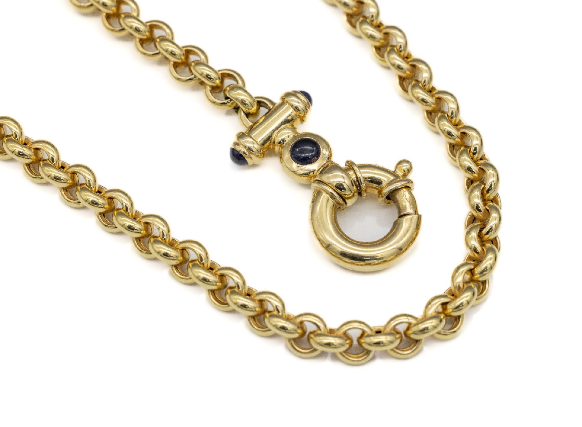 14 kt Gold Saphir-Collier,   GG 585/000, Erbskette, gr.