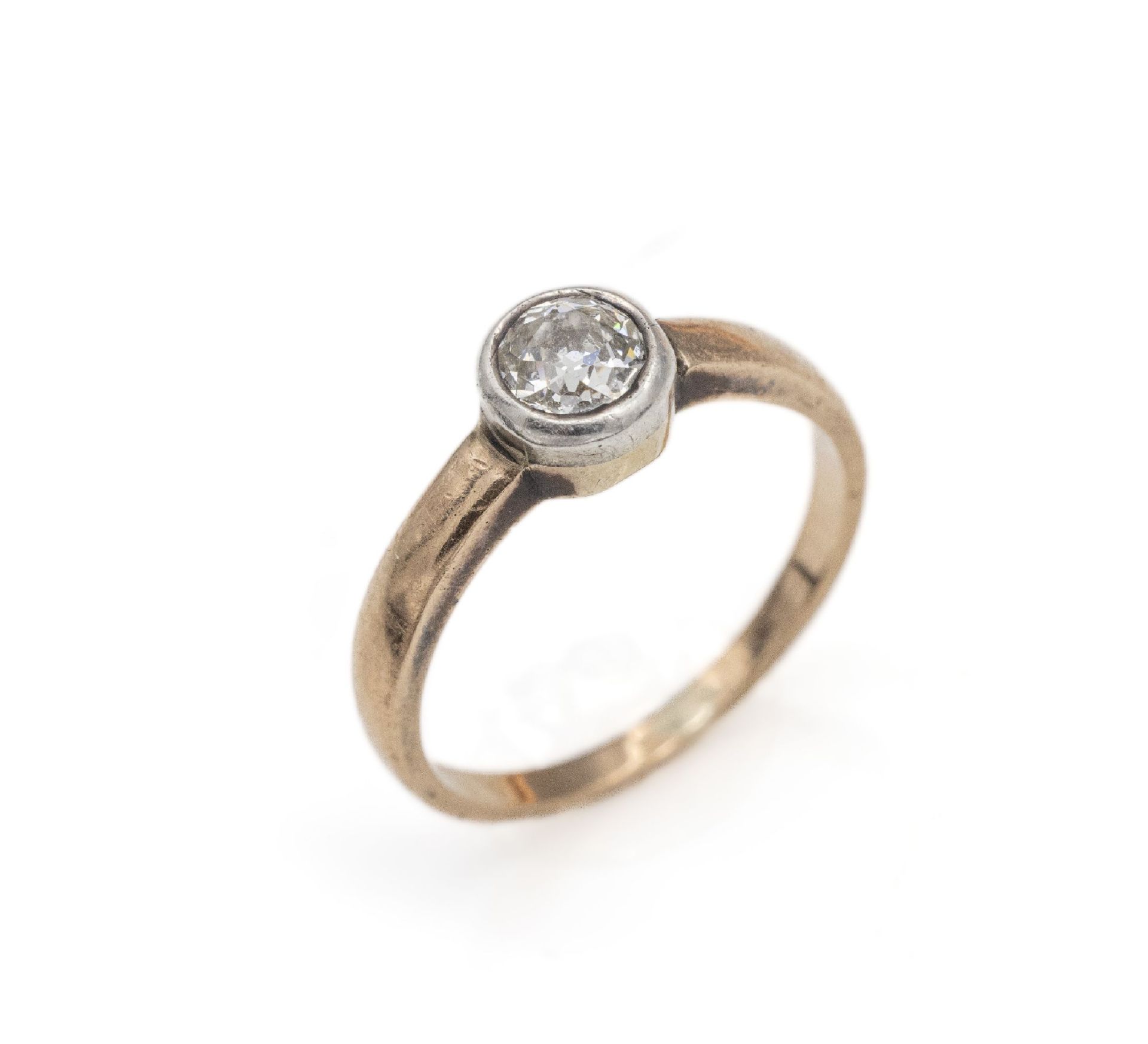 14 kt Gold Diamant-Ring, um 1900, GG 585/000 und Pt, in