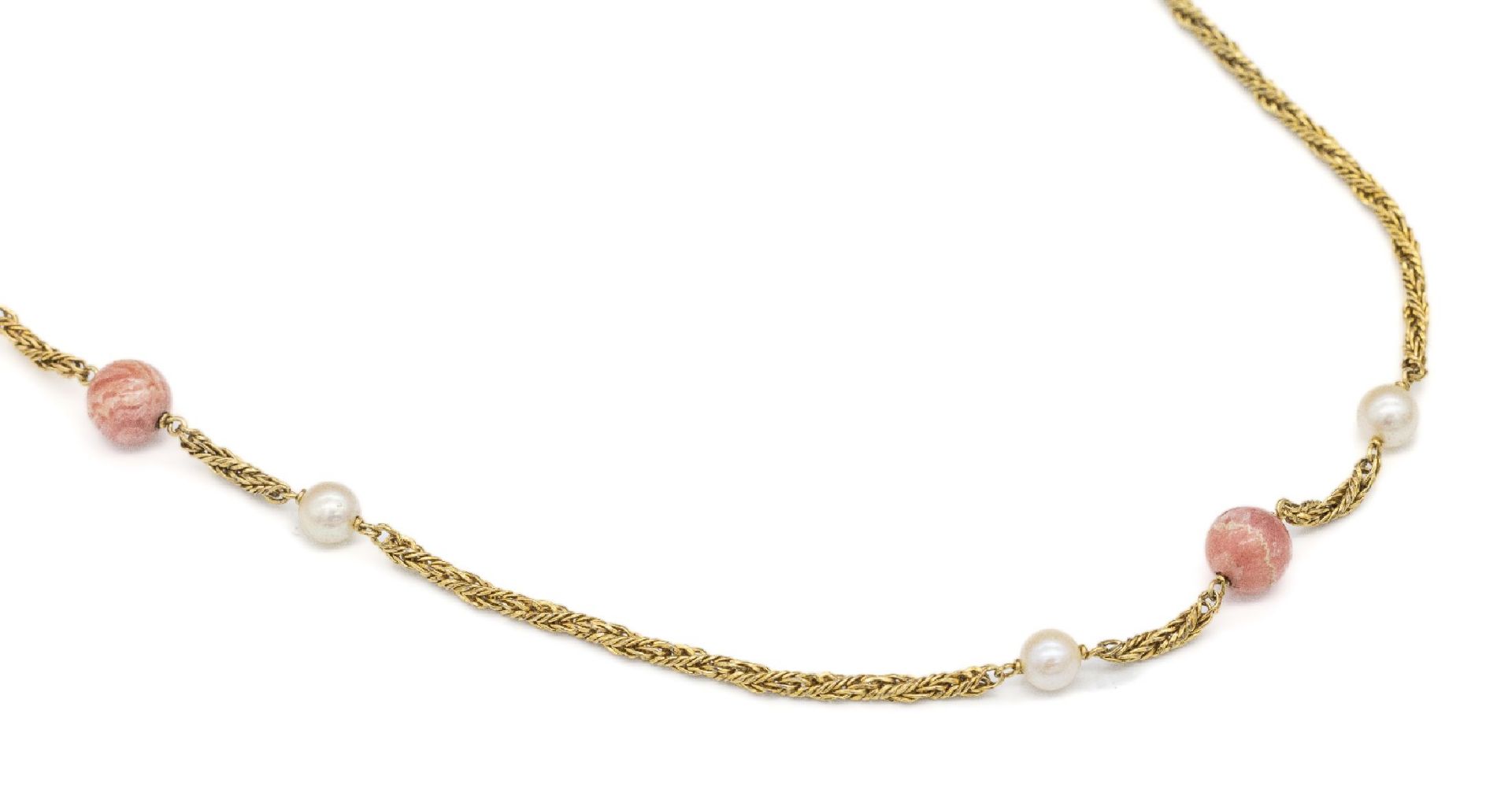 14 kt Gold Rhodochrosit-Zuchtperl-Collier,   GG 585/000