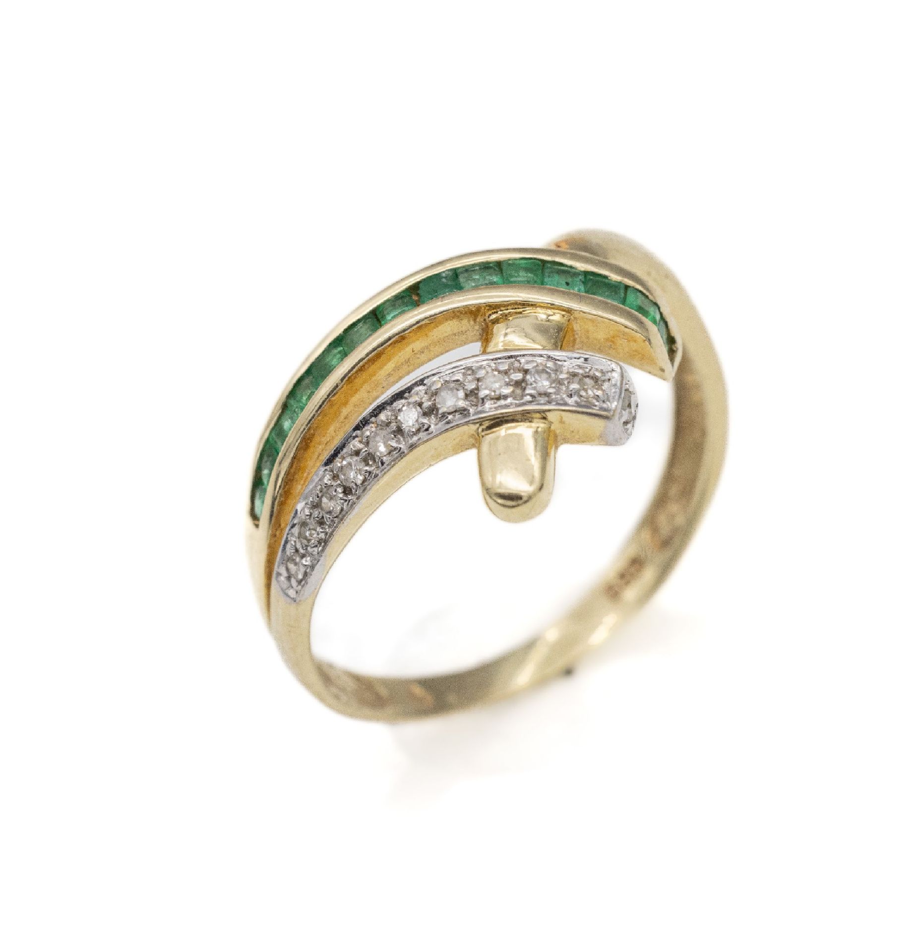 14 kt Gold Smaragd-Diamant-Ring,   GG 585/000, 11 - Bild 2 aus 2