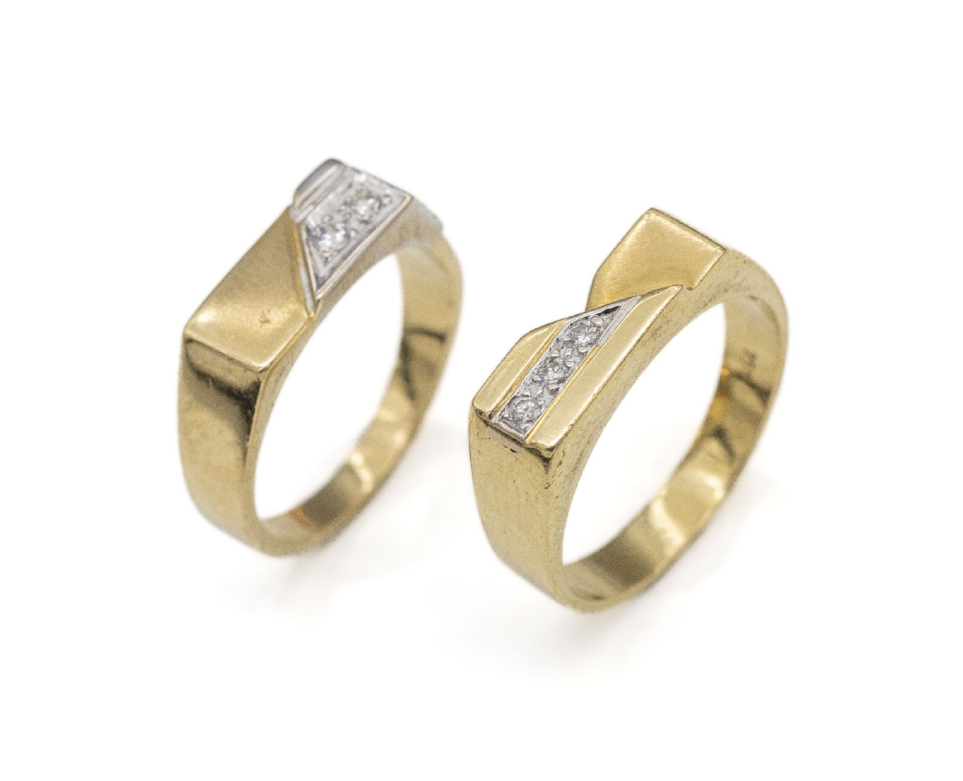 Konvolut 2 18 kt Gold Brillant-Ringe,   GG 750/000 gepr.,