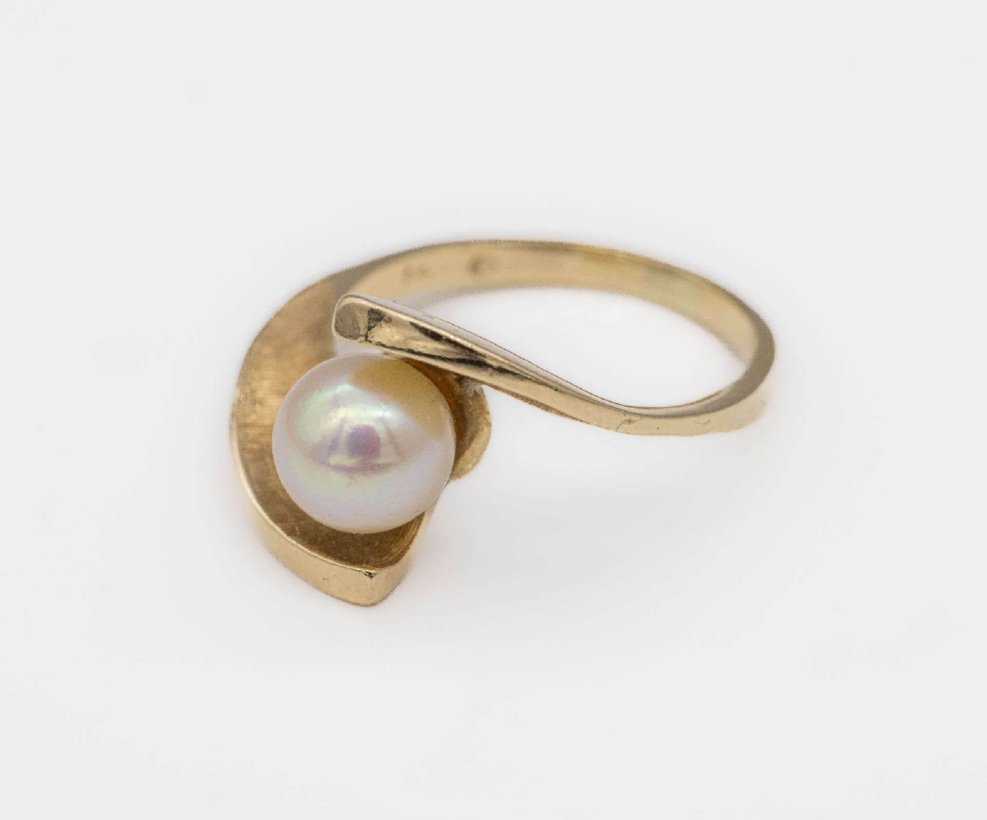 14 kt Gold Zuchtperl-Ring, ca. 4.1 g, GG 585/000, asymm. - Image 2 of 3