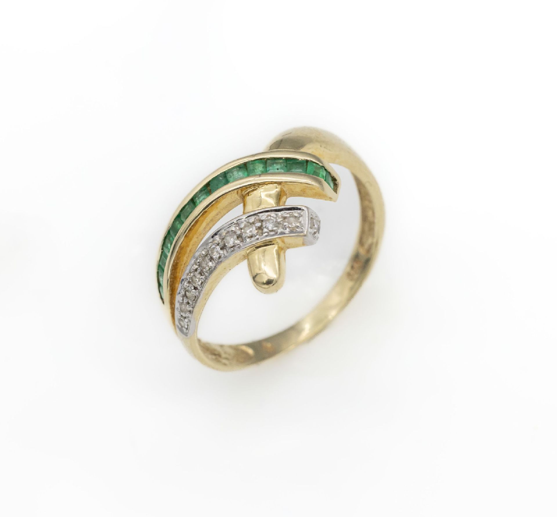 14 kt Gold Smaragd-Diamant-Ring,   GG 585/000, 11