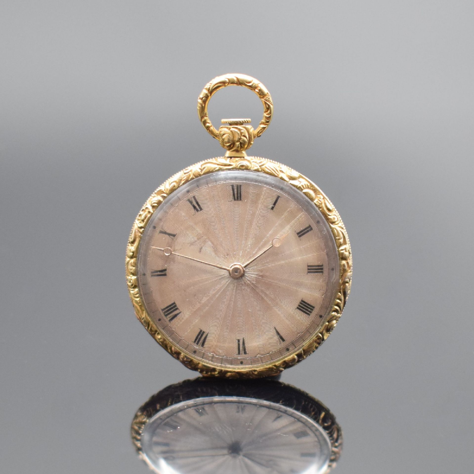 Biedermeier EMAIL-TASCHENUHR in GG 750/000,  Schweiz um - Bild 2 aus 6