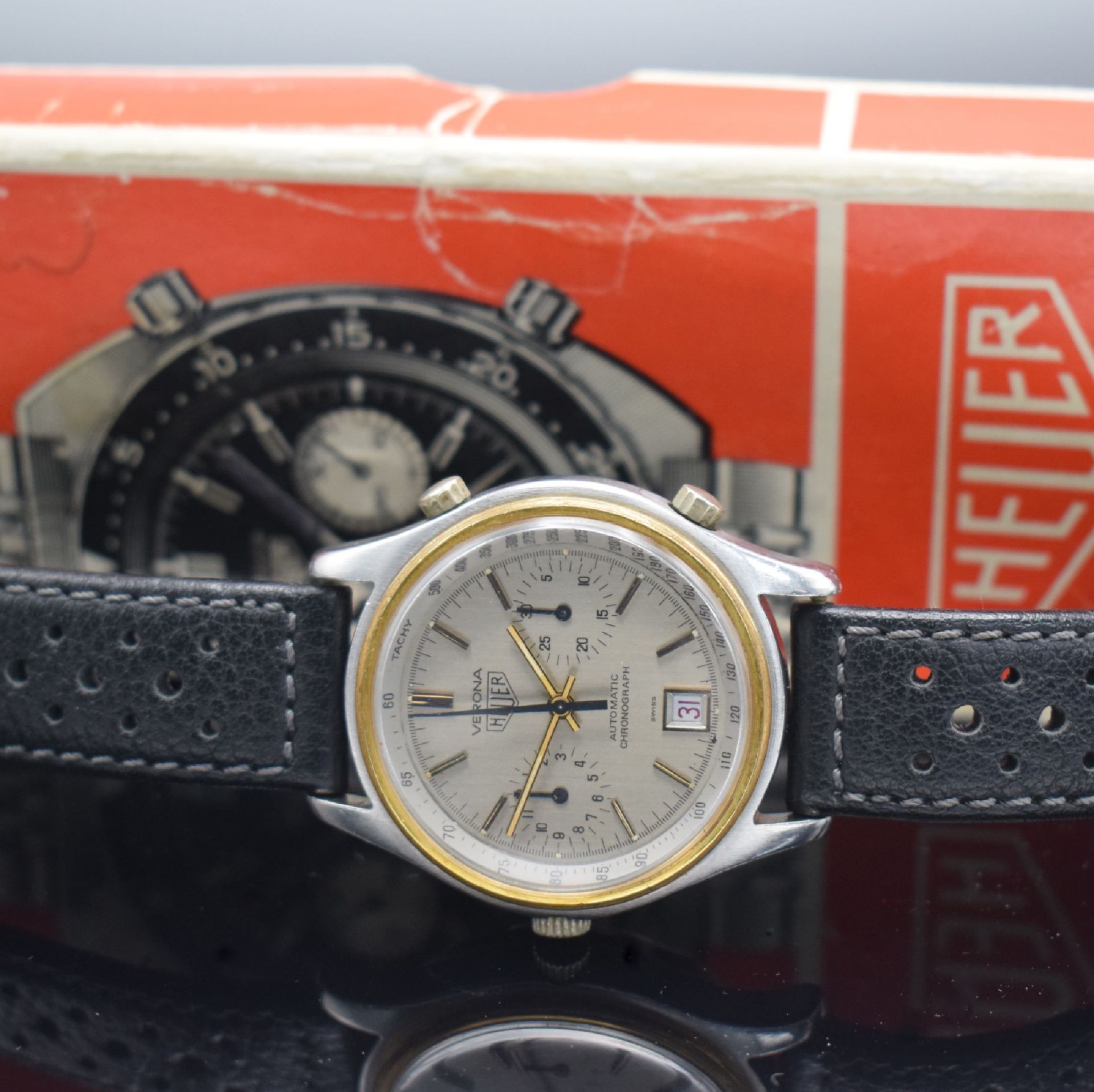 HEUER Verona seltene Herrenarmbanduhr mit Chronograph - Bild 10 aus 12