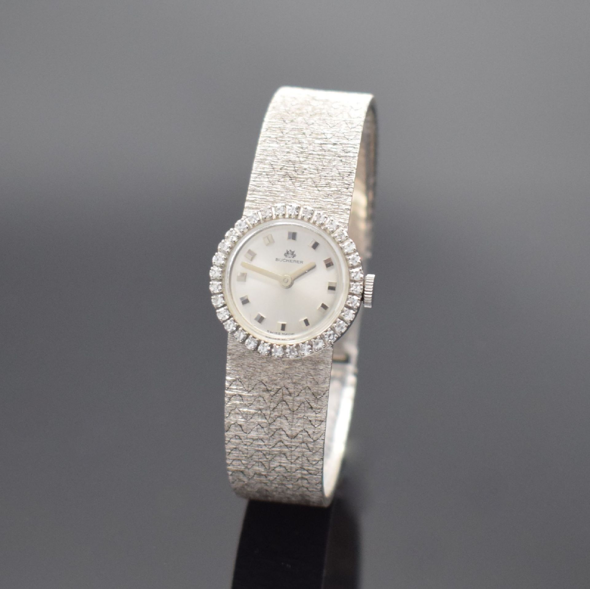 BUCHERER Damenarmbanduhr in WG 750/000 mit Diamanten,