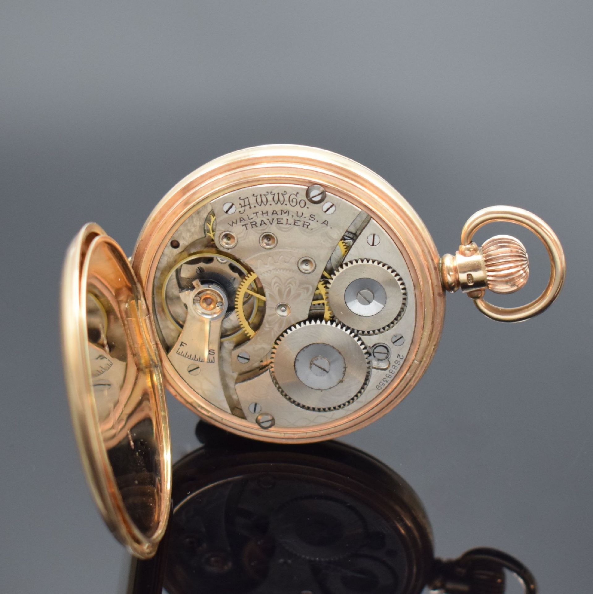 WALTHAM Savonette Herrentaschenuhr in RG 375/000,  USA / - Bild 7 aus 7