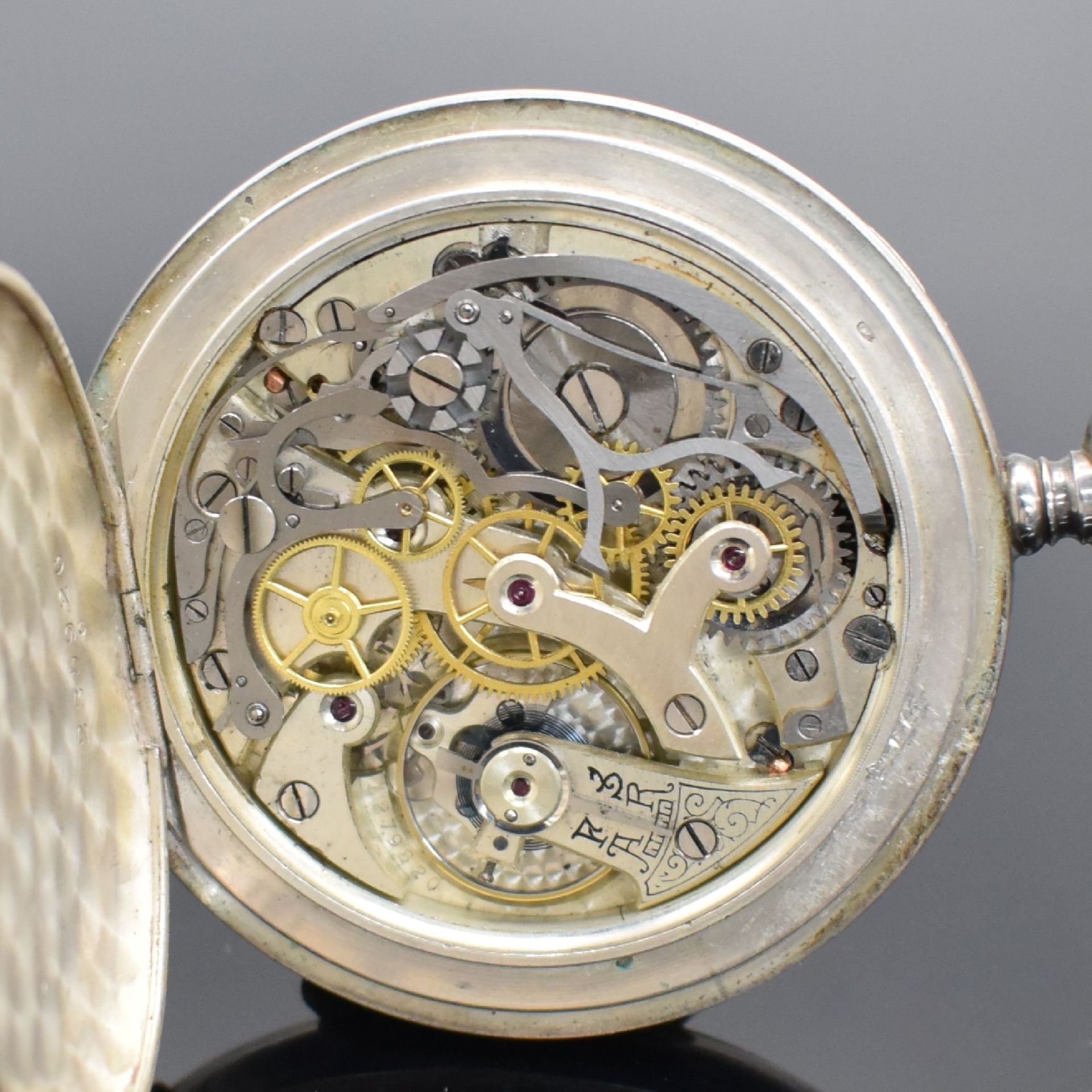 Offene Taschenuhr mit Schaltradchronograph in 800er - Image 6 of 6
