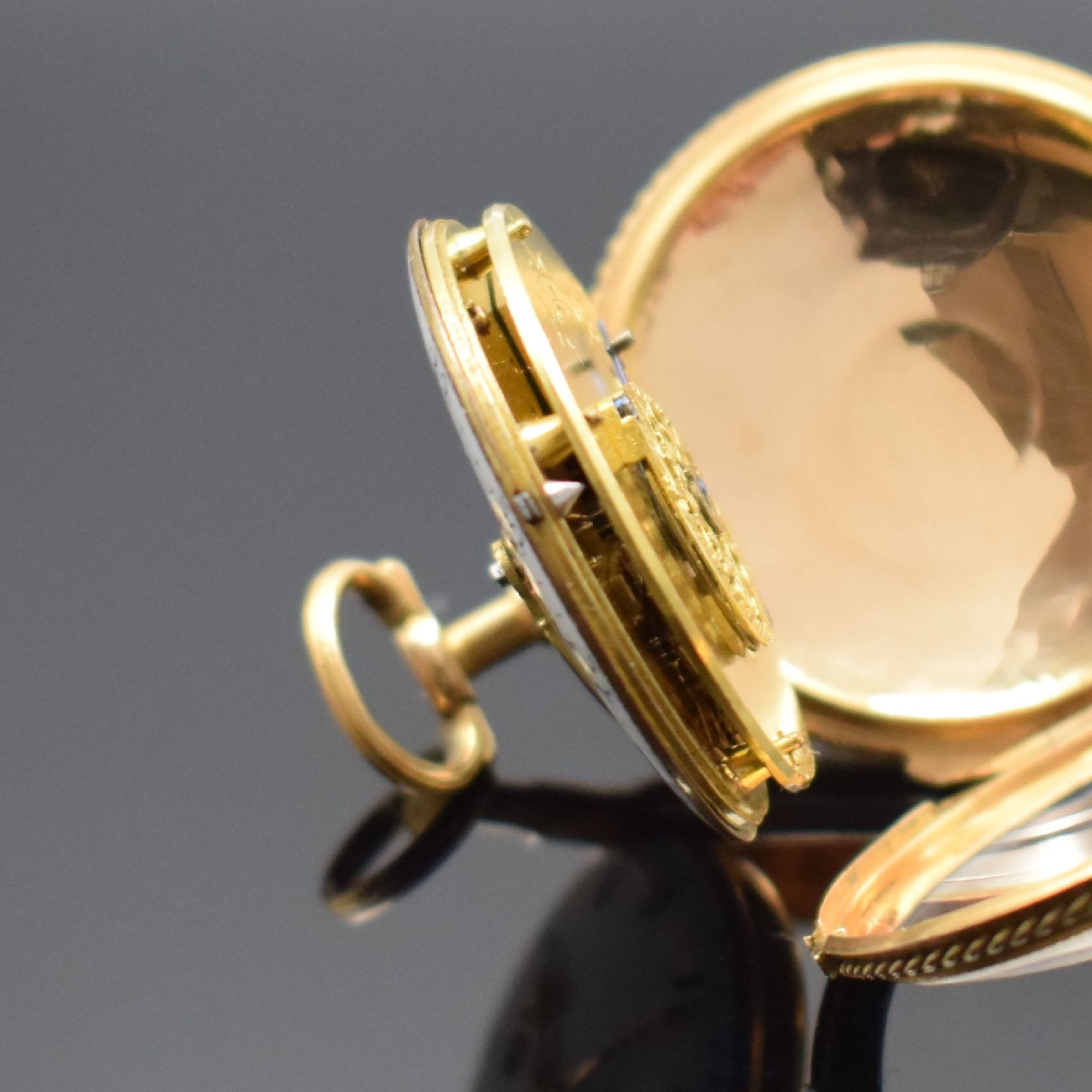 KOMMA-HEMMUNG seltene frühe Goldtaschenuhr in GG 750/000, - Bild 5 aus 6