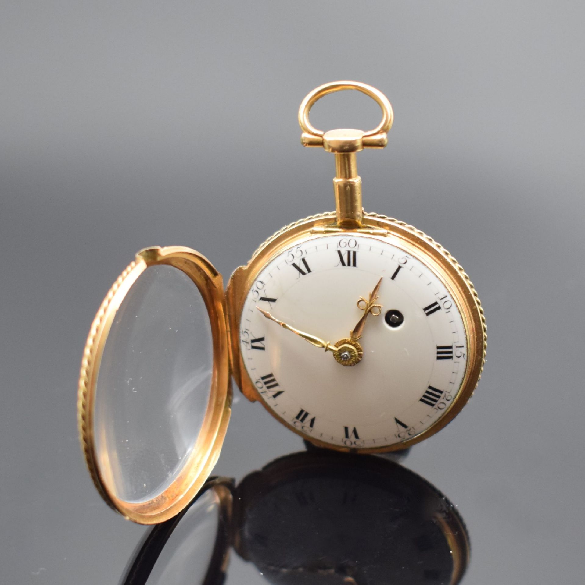 KOMMA-HEMMUNG seltene frühe Goldtaschenuhr in GG 750/000, - Image 3 of 6