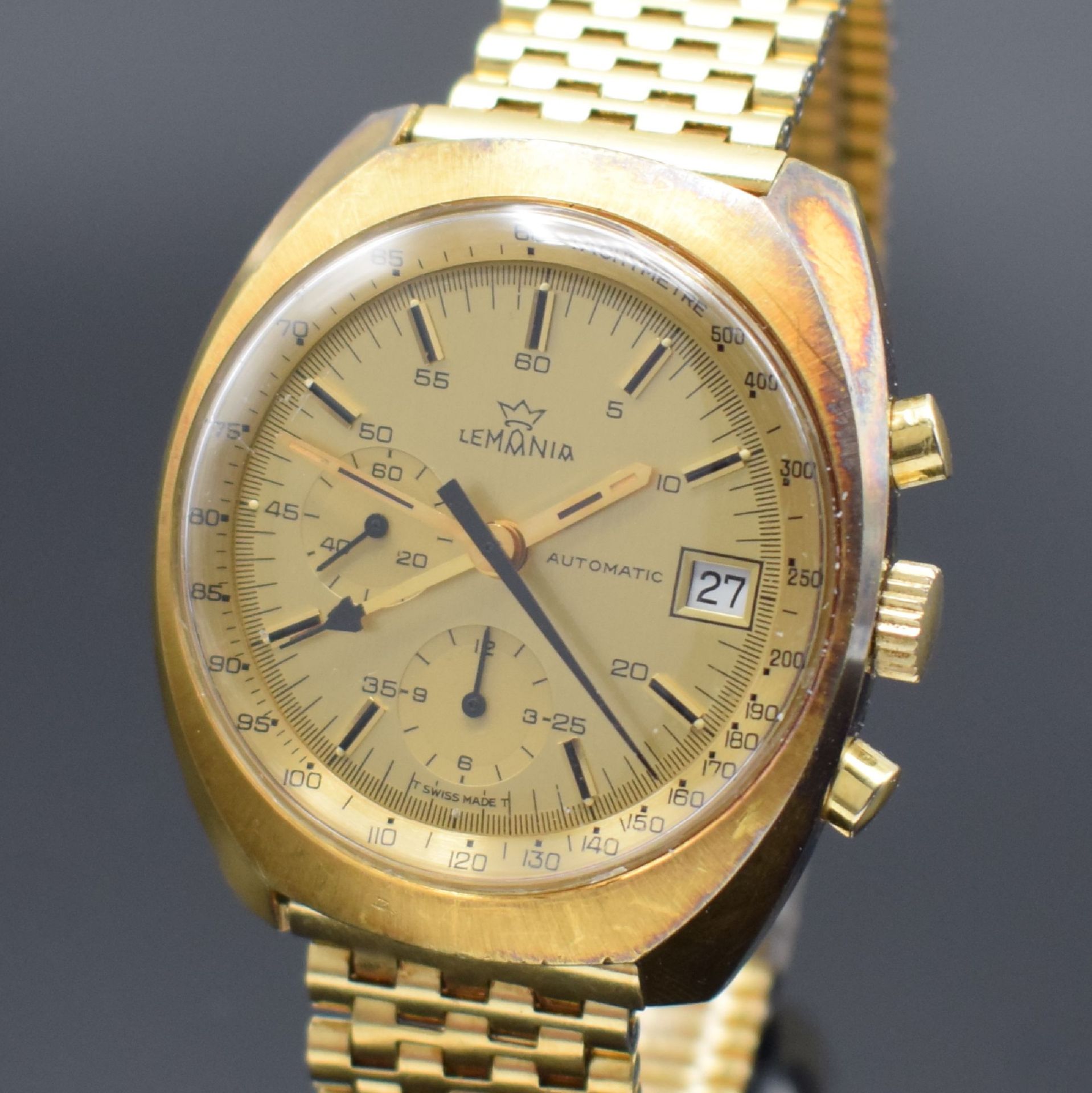 LEMANIA vergoldete Herrenarmbanduhr mit Chronograph, - Image 2 of 8