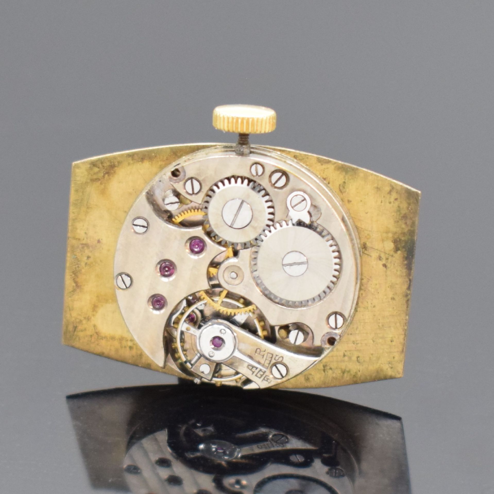 Frühe tonneauförmige Armbanduhr in GG 750/000,  Schweiz um - Bild 5 aus 6