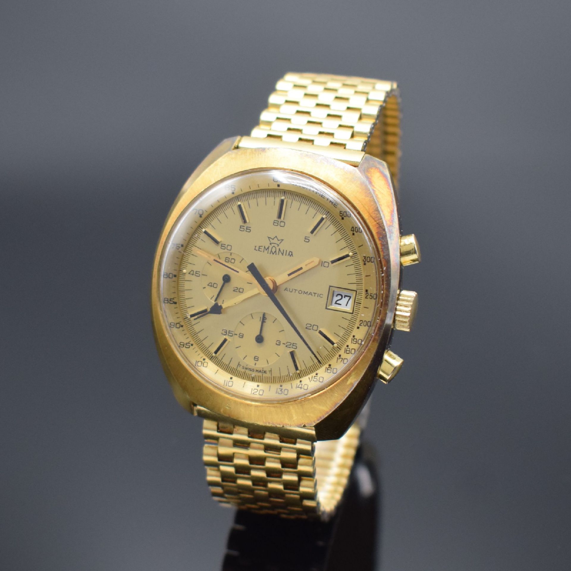 LEMANIA vergoldete Herrenarmbanduhr mit Chronograph,