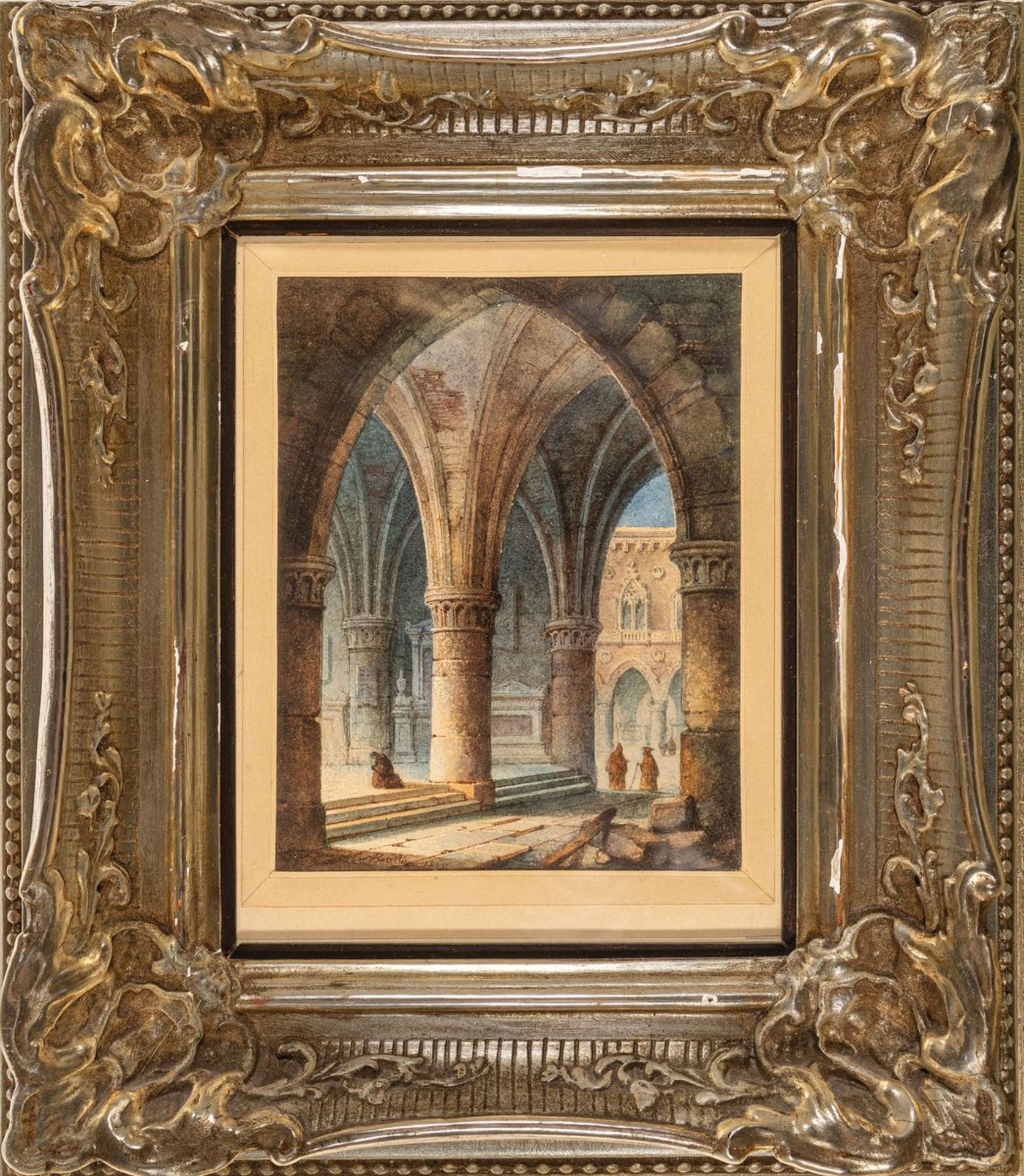 Auguste Mathieu, 1810-1864, Mönche im Innenhof eines - Image 3 of 3