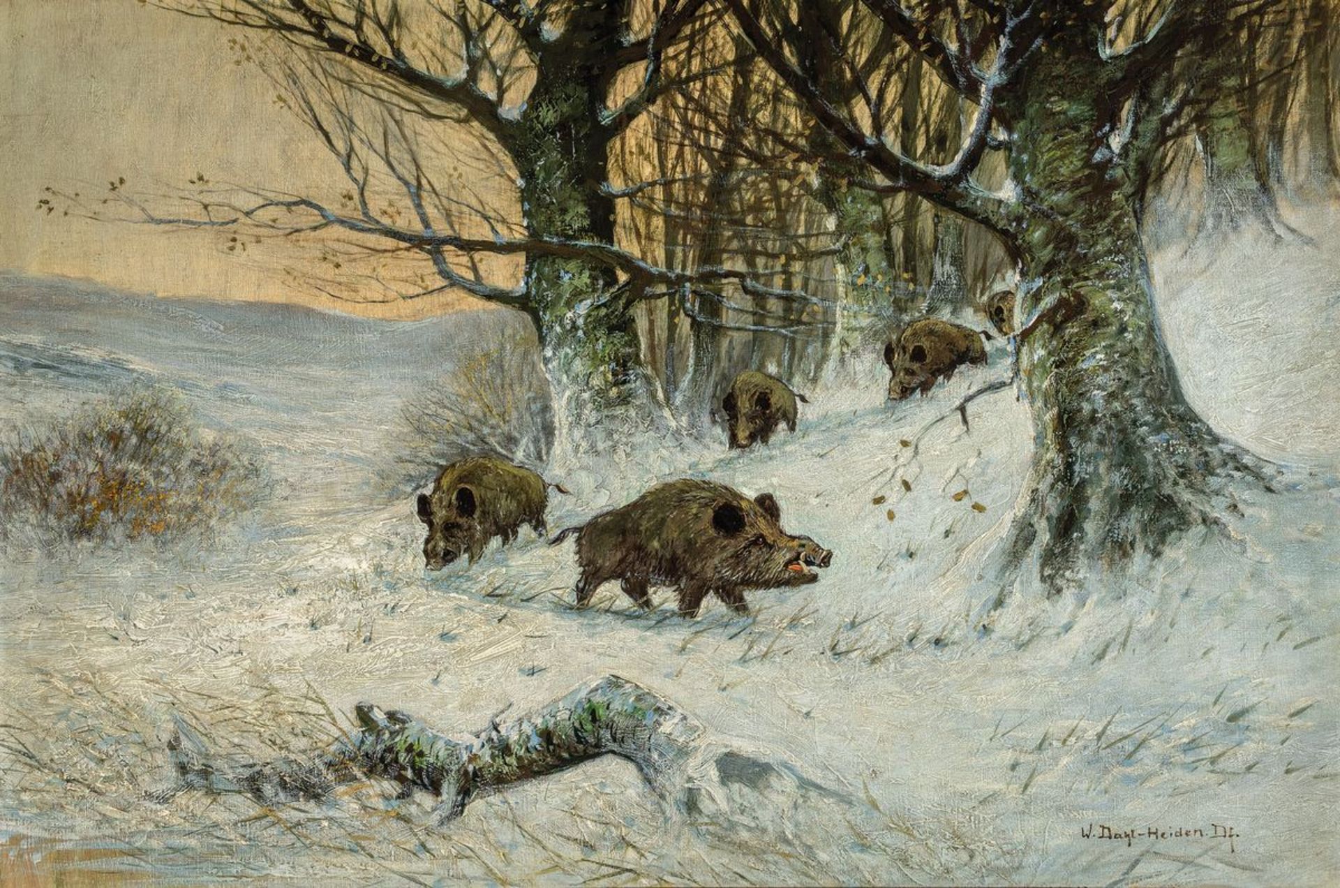 Joseph Heydendahl, 1844 Düsseldorf - 1906,  Wildschweine