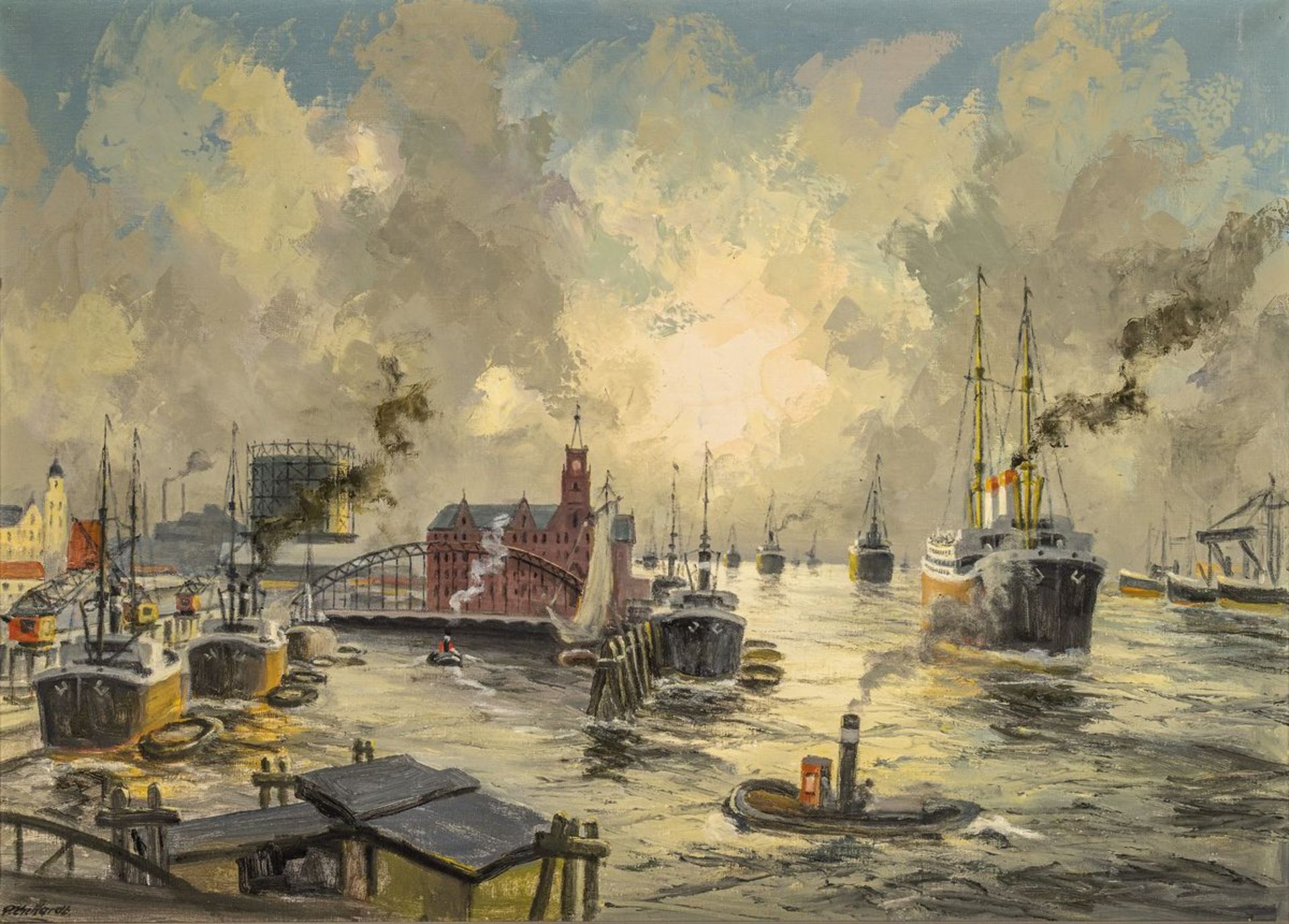 Paul Ehrhardt, 1888-1981,  Hafen mit ein- und auslaufenden
