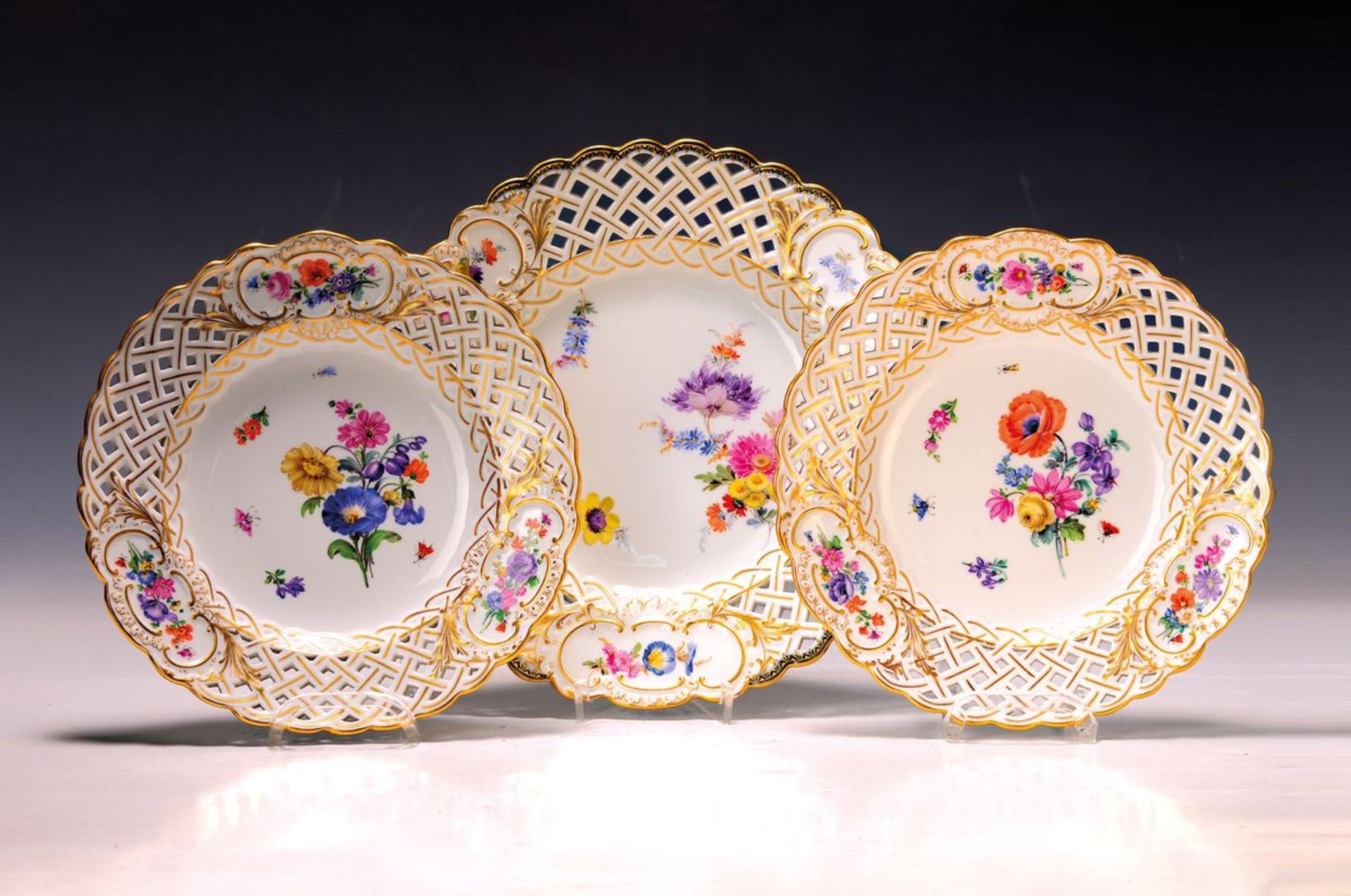 3 Teller, Meissen, um 1880-90, Ränder in