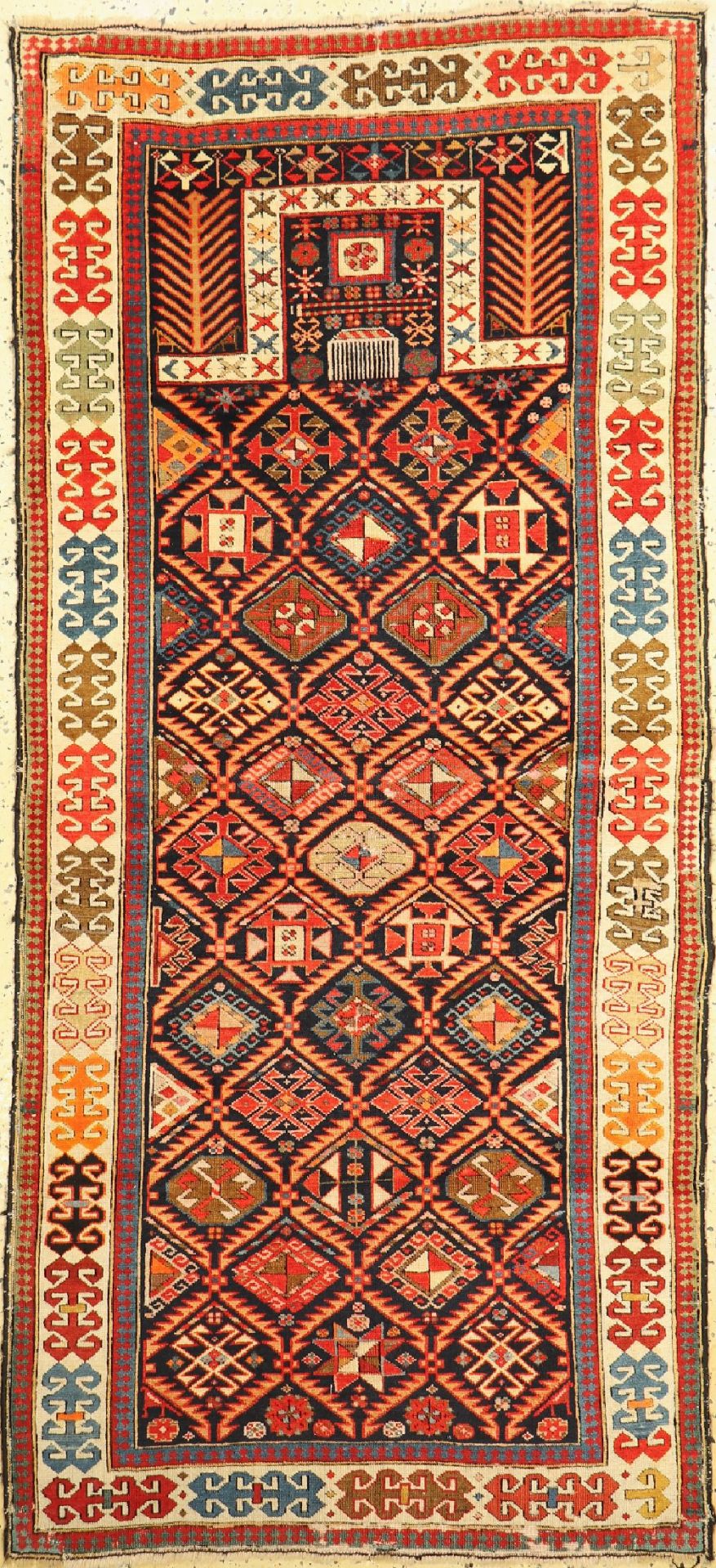 Akstafa Gebetsteppich antik,   Kaukasus, 19.Jhd, Wolle auf