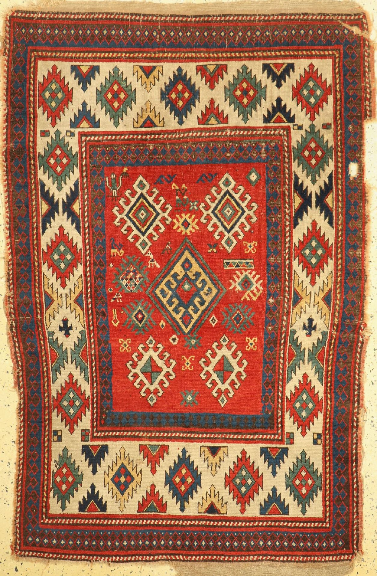 Antiker Kazak Fragment,   Kaukasus, 19.Jhd, Wolle auf