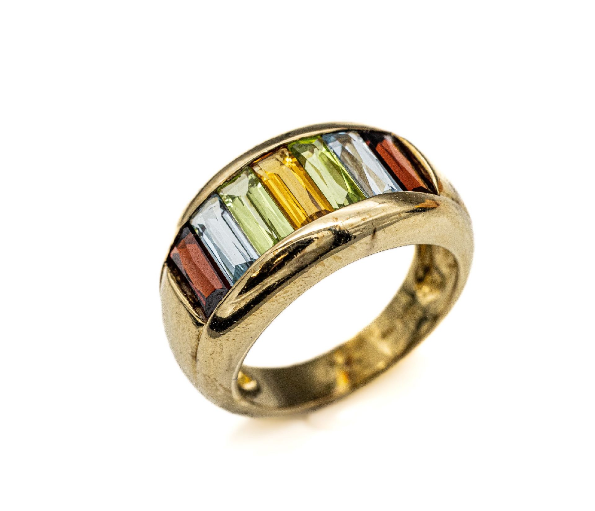 14 kt Gold Regenbogen Ring, GG 585/000, facett.