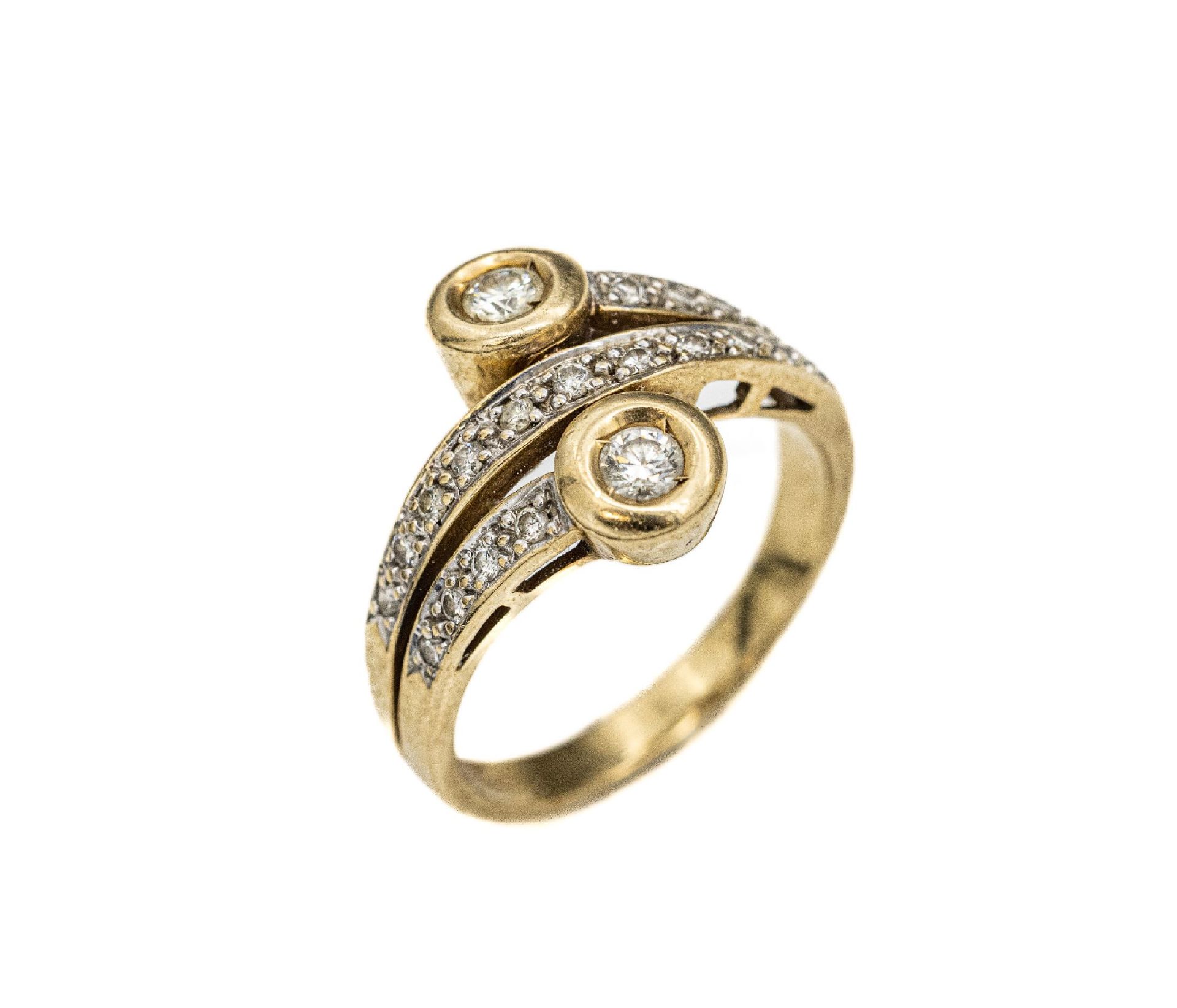 14 kt Gold Brillant-Ring, GG 585/000, 21 Brillanten zus.