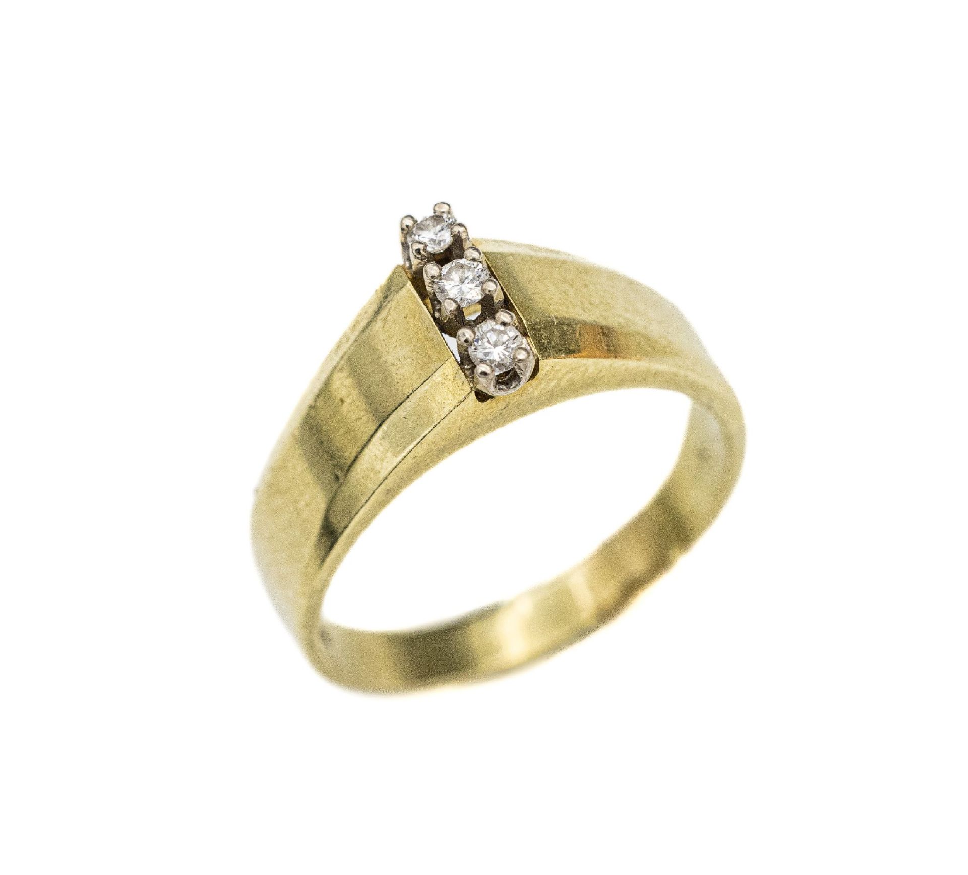 14 kt Gold Brillant-Ring, GG 585/000, 3 Brillanten zus.