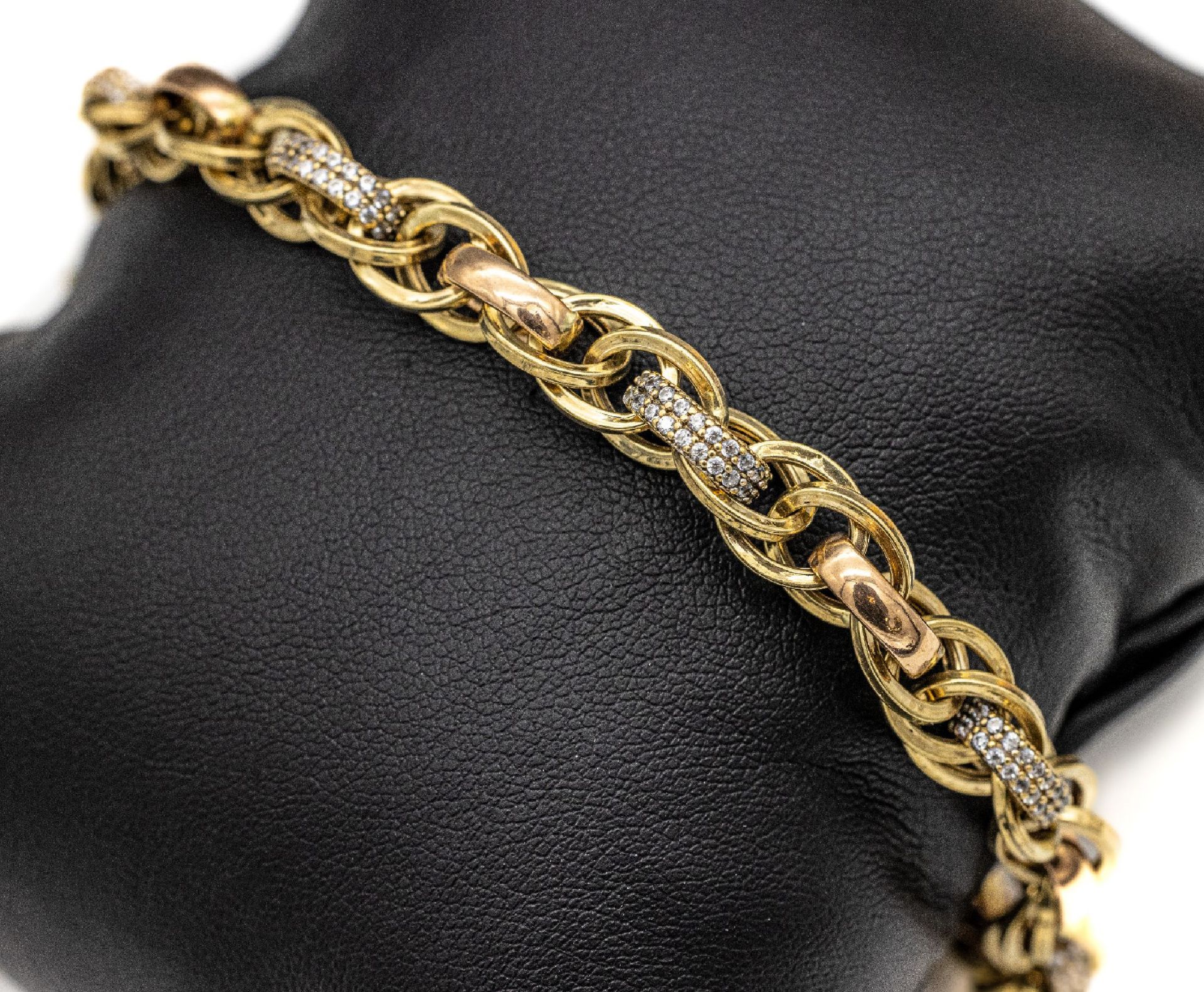 14 kt Gold Brillant-Armband, GG/WG/RG 585/000, in sich