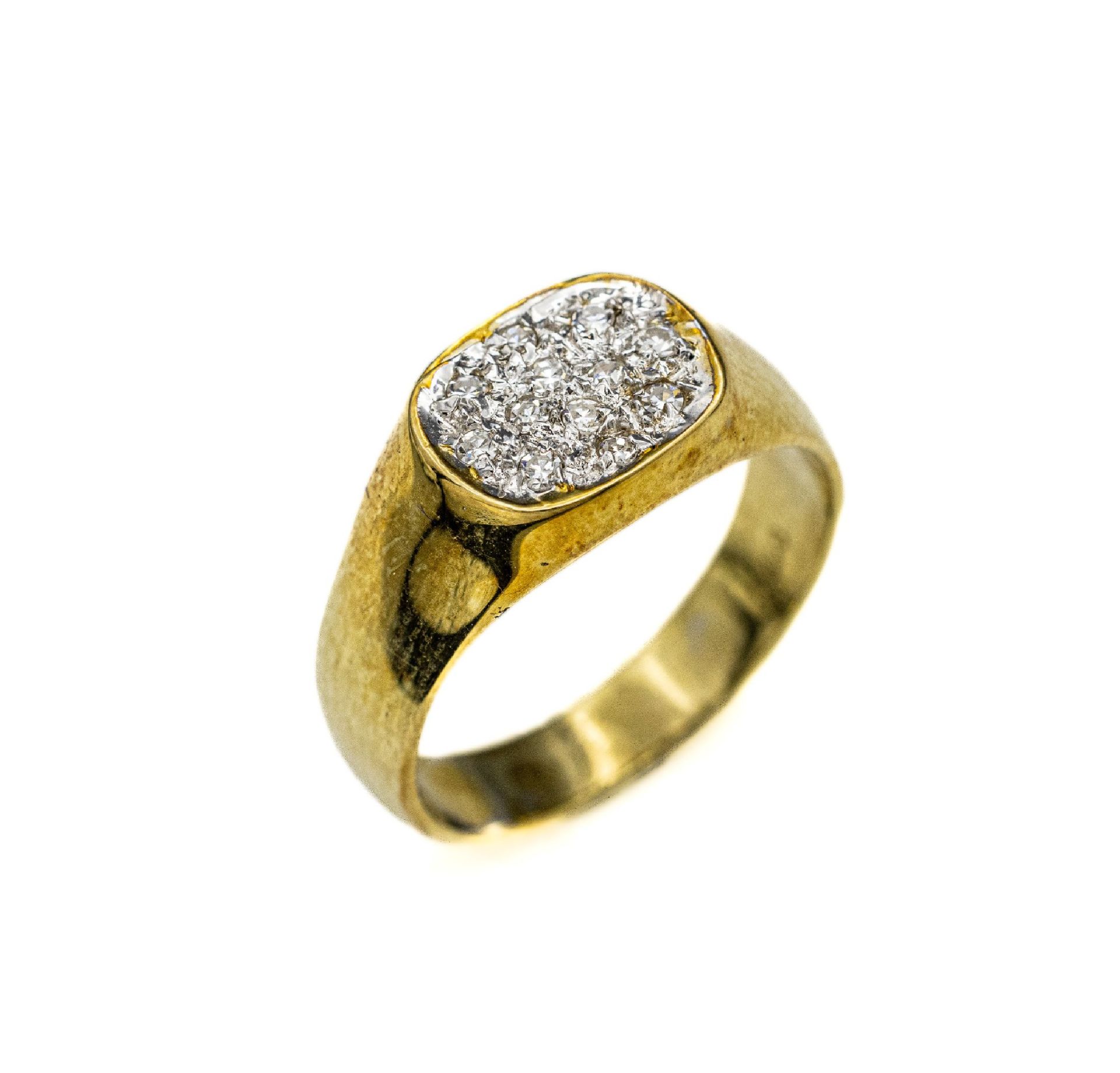 14 kt Gold Diamant-Ring, GG 585/000, ovalerRingkopf in