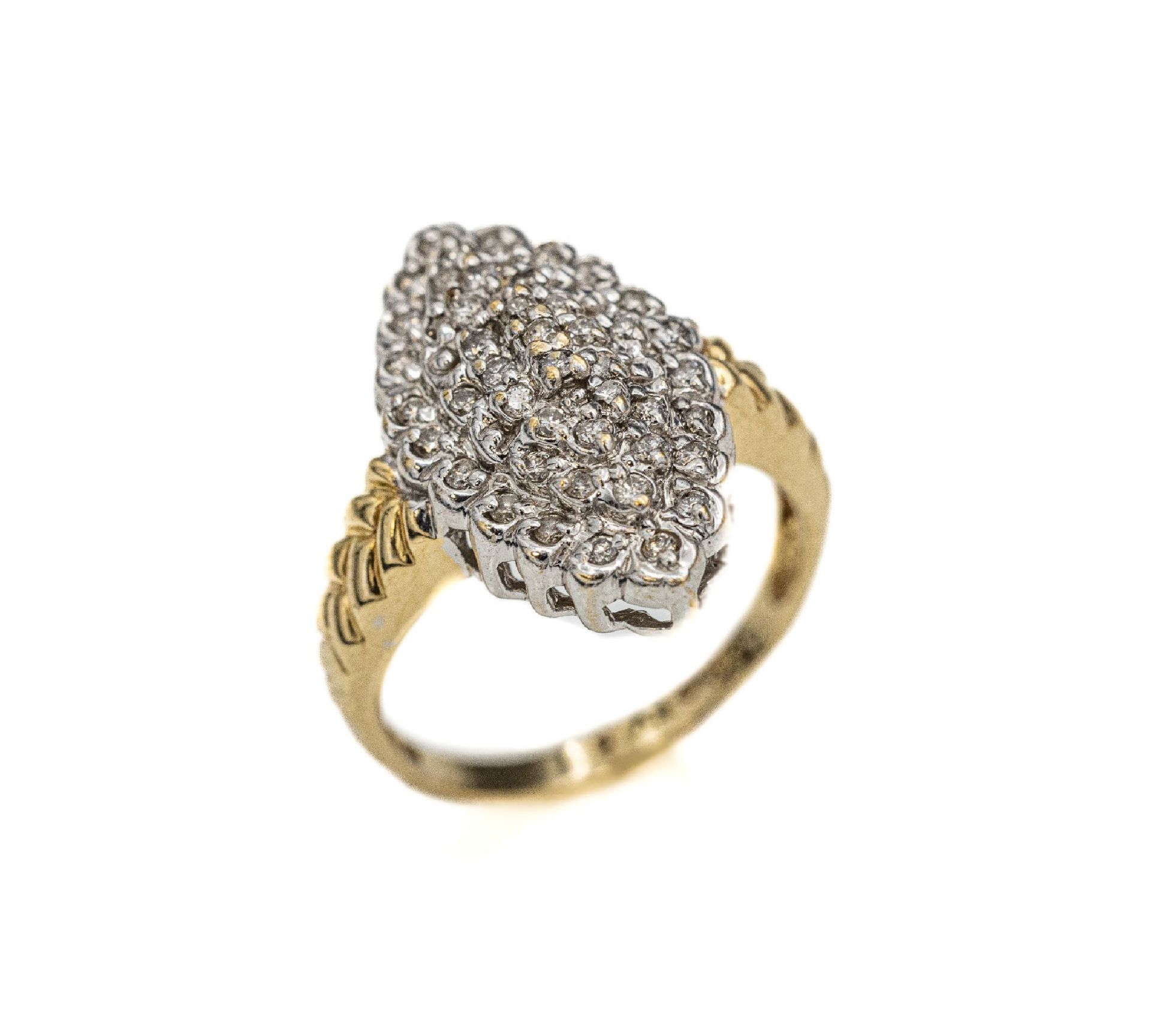 14 kt Gold Diamant-Ring, GG/WG 585/000, ca.50 in WG