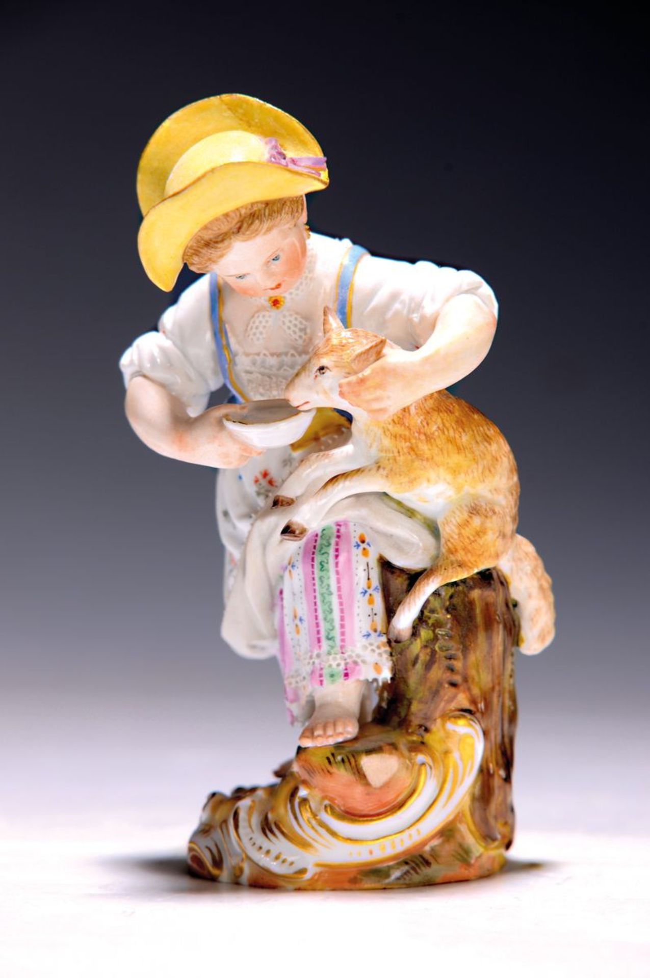 Porzellanfigur Gärtnerkind mit Lamm, Meissen, 1850-1924,