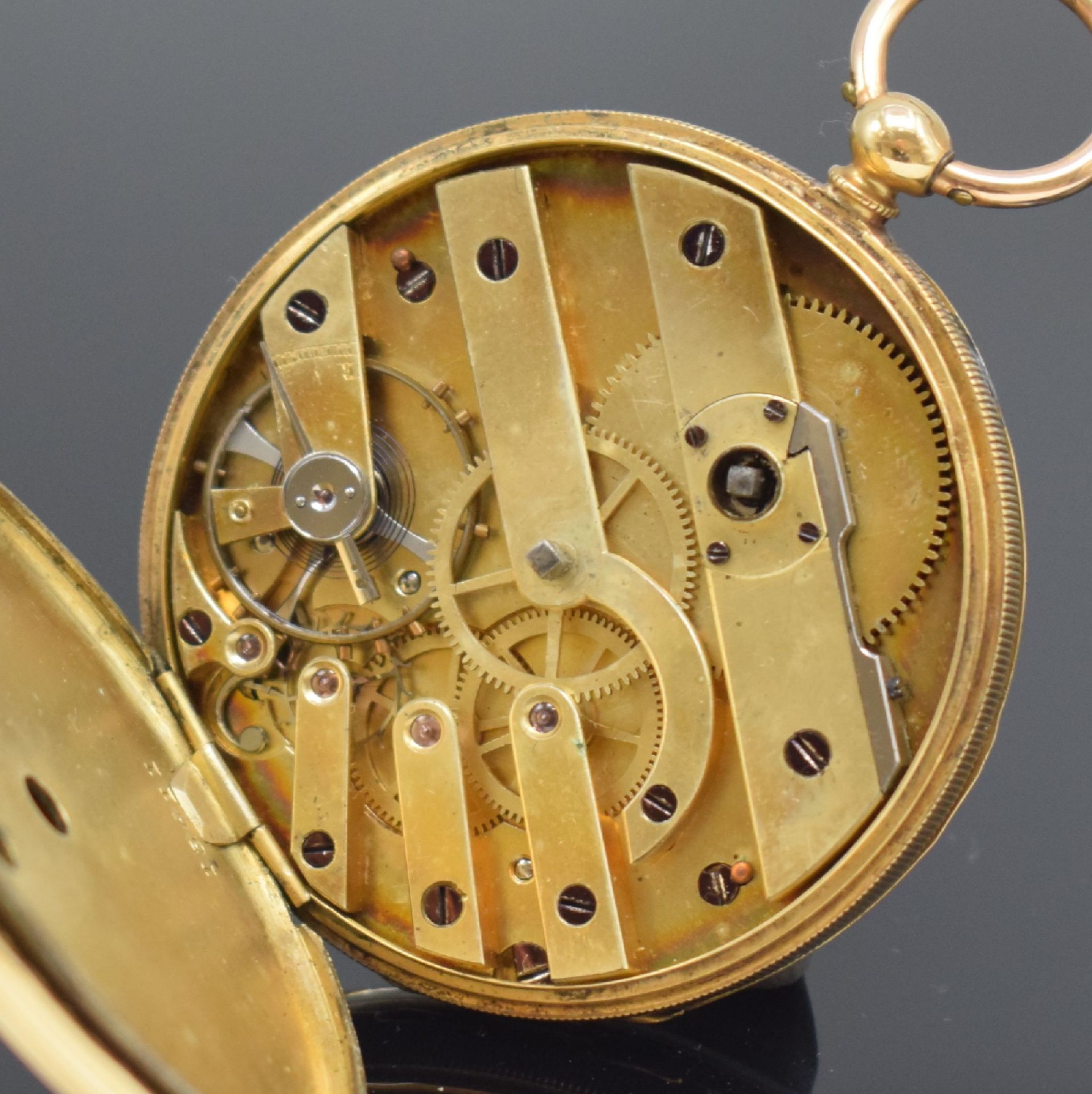 Offene Taschenuhr in GG 750/000, Schweiz um 1890, - Bild 4 aus 5