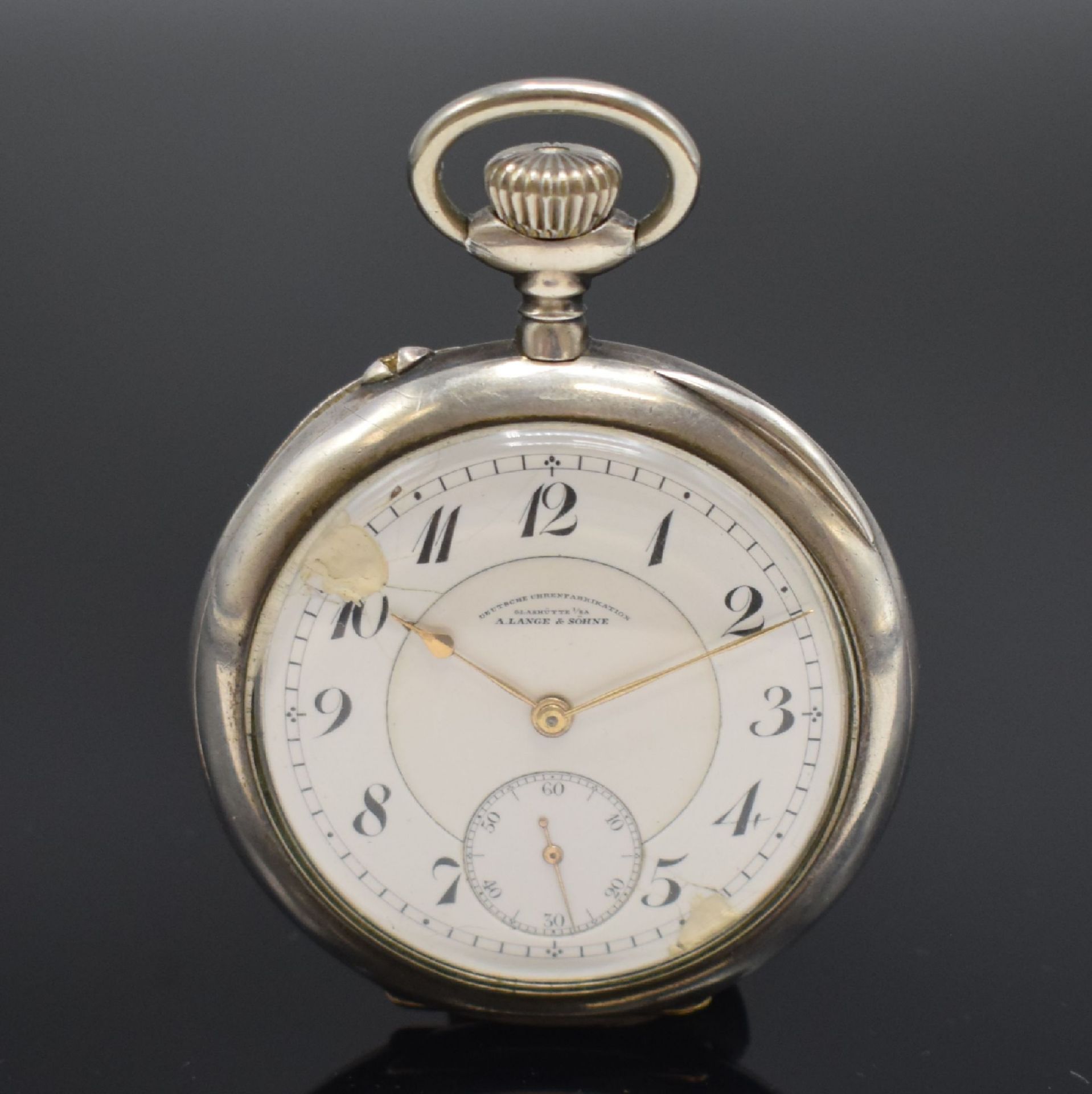 A. LANGE & SÖHNE / DUF offene Taschenuhr in 900er Silber,